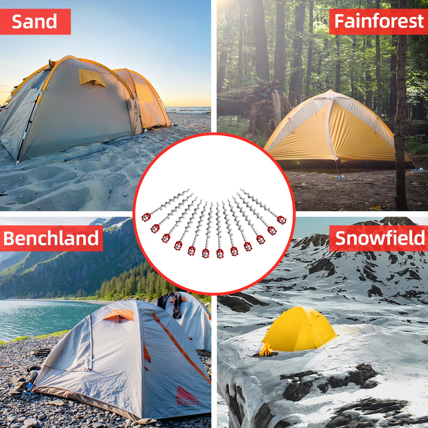 Homeon Wheels Camping Ground Anchors Aluminum Screw Heavy Duty Metal Non-Rust Cast Tent Ground Stakes In Kit For Securing Animals, Tents, Canopies - View #7