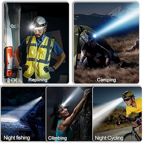 Miniatura 7 de PUNLIM Faro LED recargable P70 LED súper brillante 9000 lúmenes con 6 modos zoomable IPX6 impermeable faro ajustable de 90 para adultos campamento