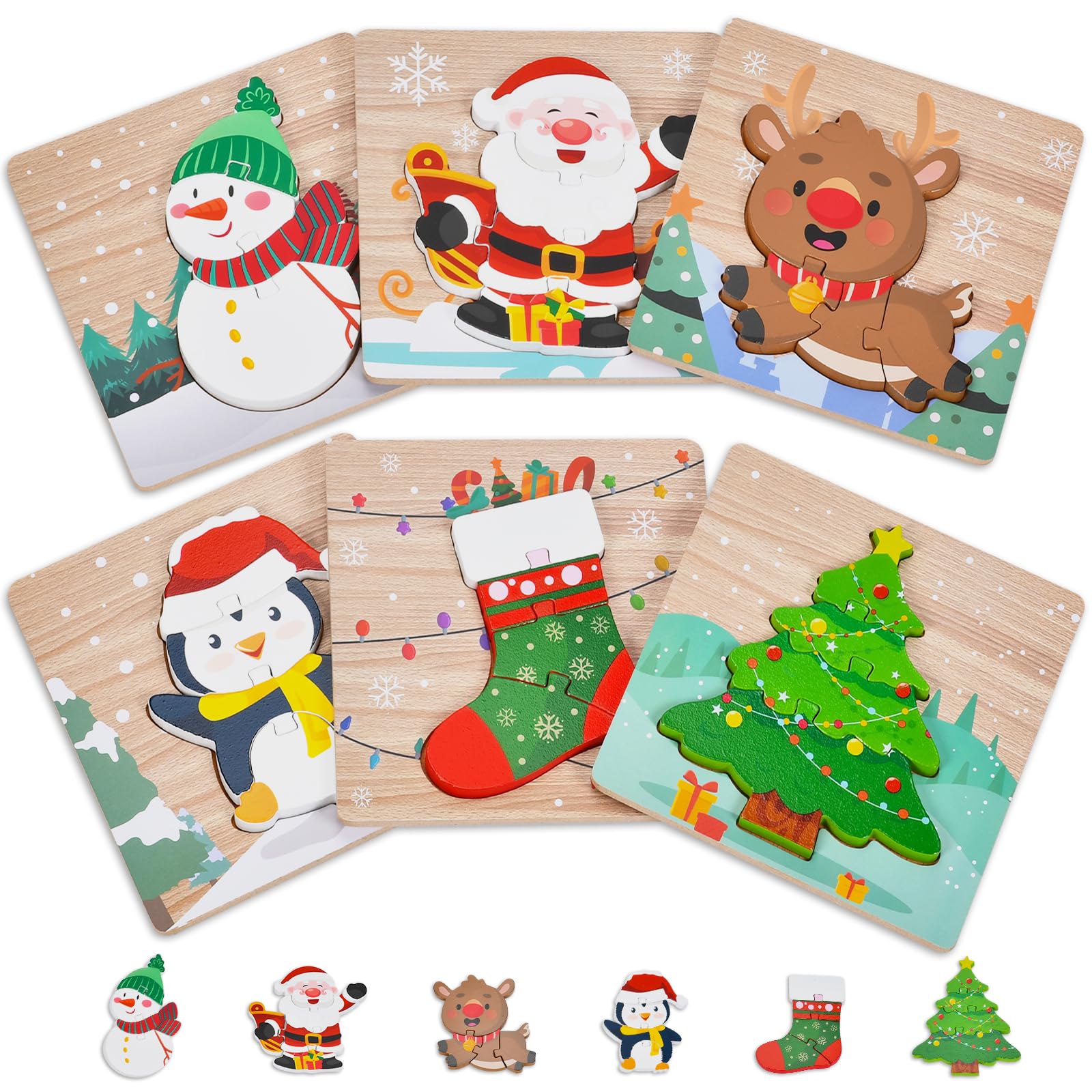 Amazon.com: 6 Pack Christmas Wooden Puzzles for Kids Christmas