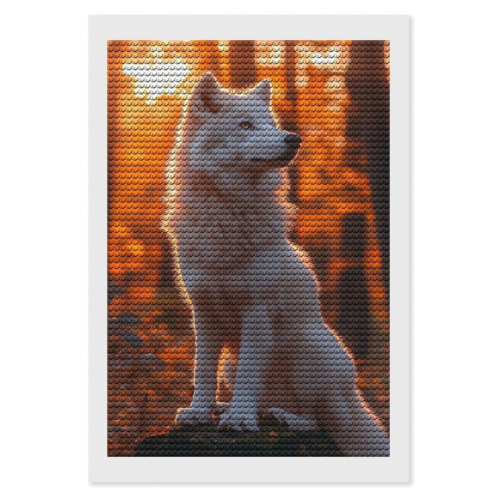 Junmoney White Wolf in Autumn Forest Diamond Painting Set 8"x12", Sparkling Round Gems, Decorate Your Room, Fun Craft Experience, Modern Decor