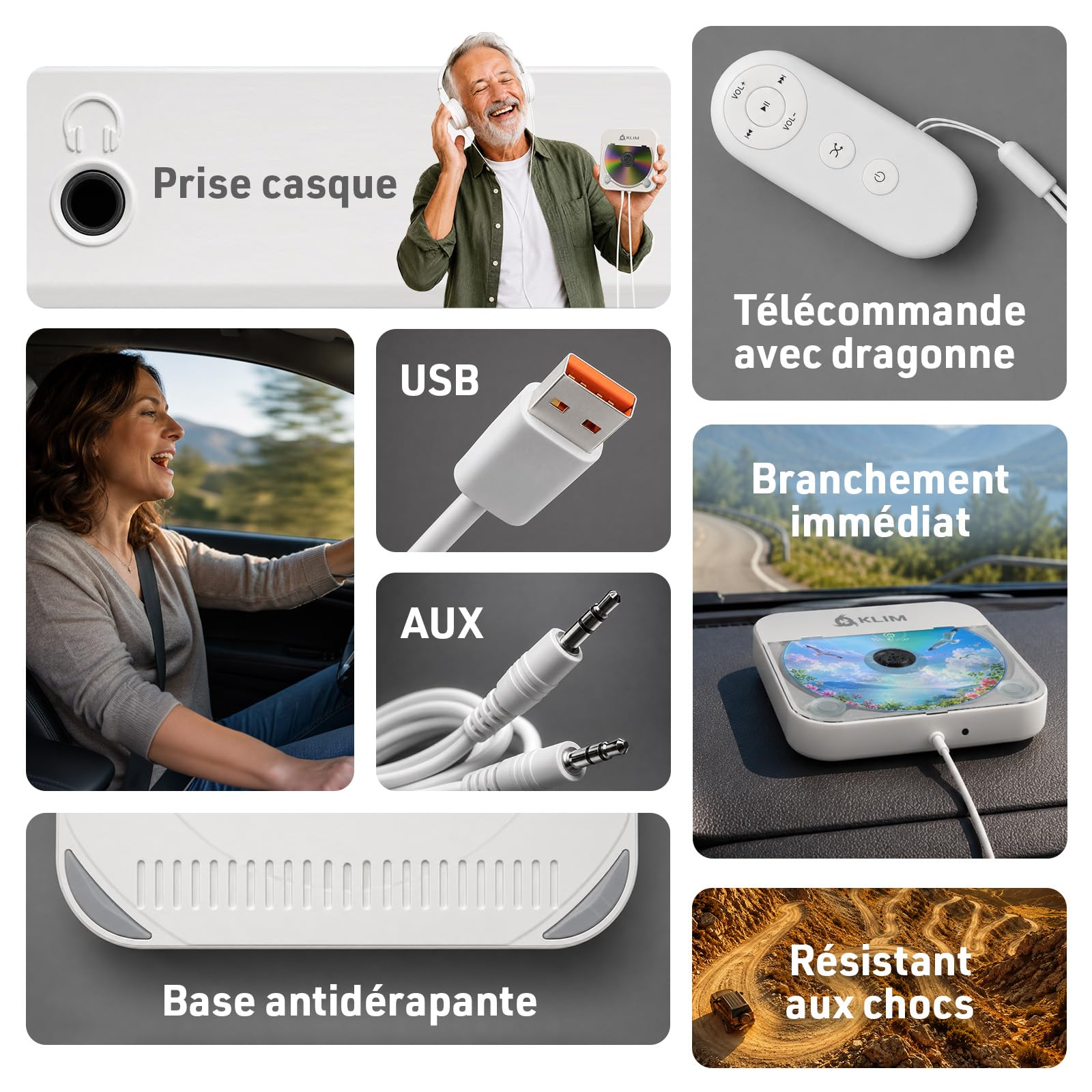 Lecteur CD pour Voiture - USB Portable Antichoc - Plug and Play