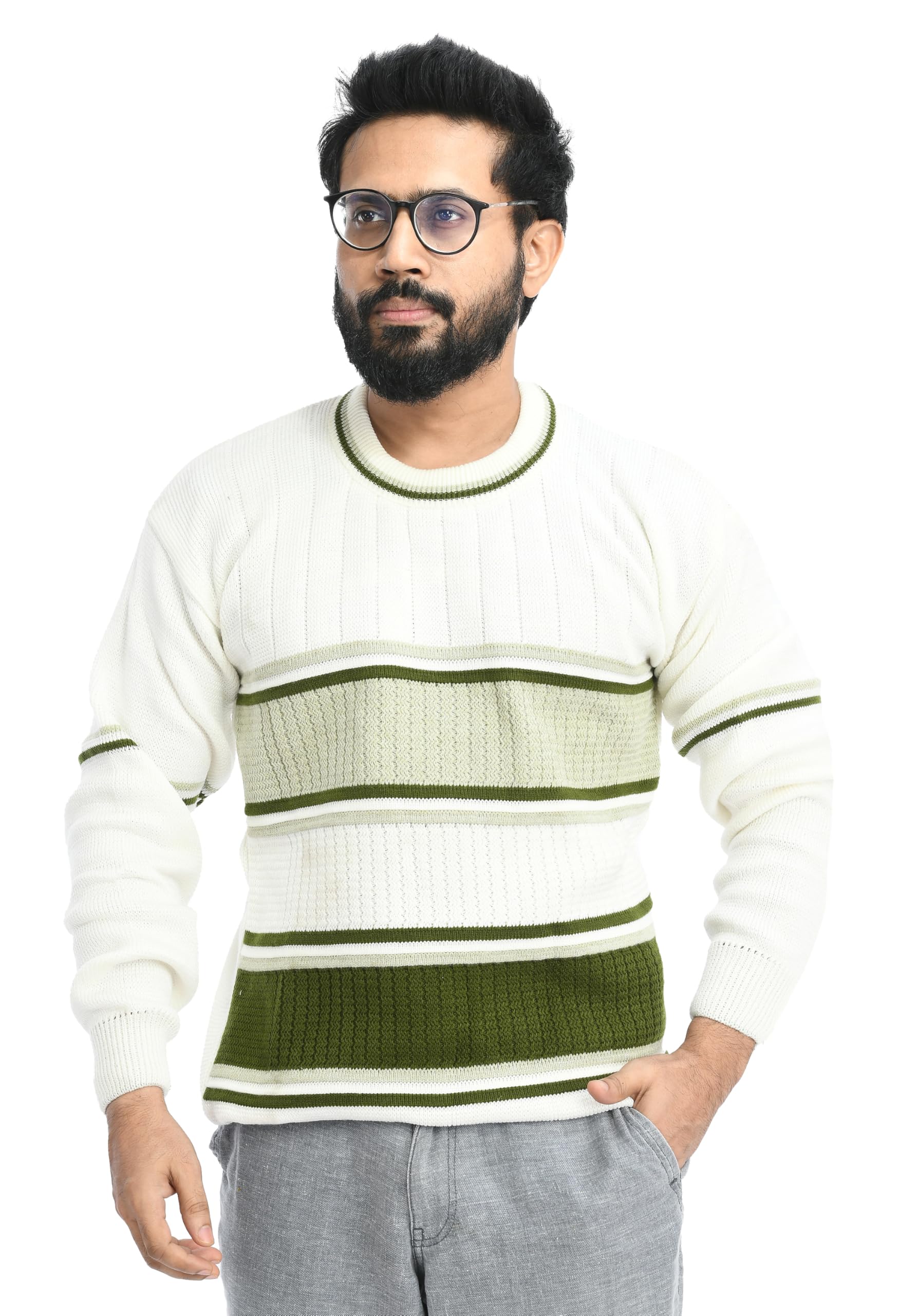 manra Men Round Neck Wide Stripe Full Sleeve Woolen Winter Pullover Sweater_ (Men Round Neck Sweater/Size 38-40)-picture-21