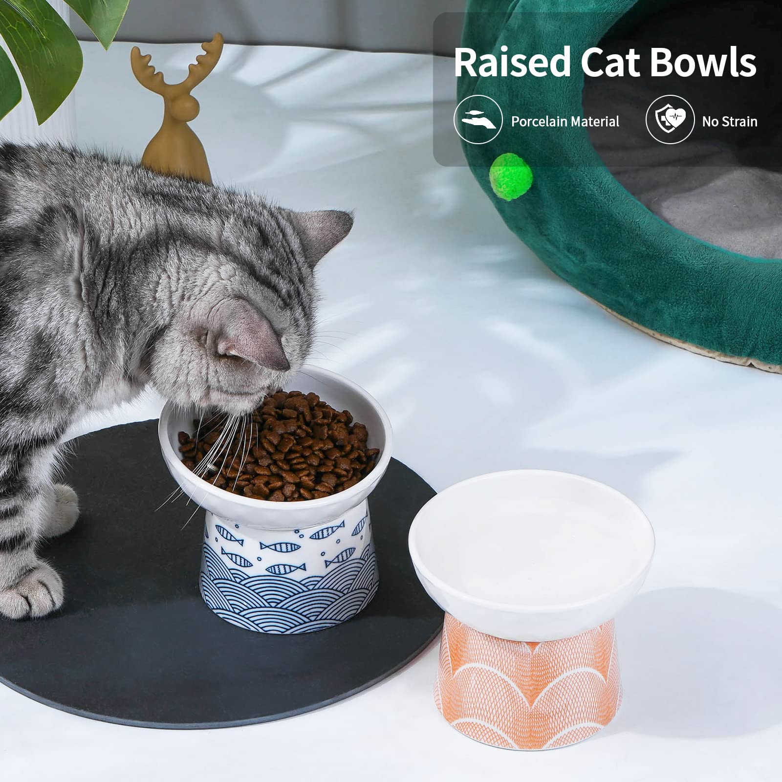 Orange Microwave Tamaykim Ceramic Raised Cat Bowls Tilted Food