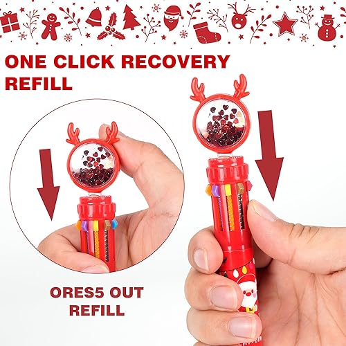 Miniatura 4 de Kolewo4ever 48 bolígrafos de Navidad multicolor 10 en 1 de 0.020 in, retráctiles, cuernos de Navidad, árbol de Navidad, Papá Noel, muñeco de nieve,