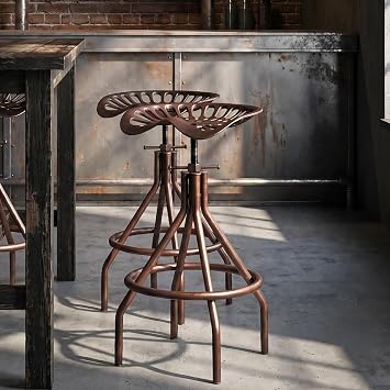 Rustic Farmhouse Barstool Tractor Seat Adjustable Bar Stool Industrial Pub Stool Copper Set of 2
