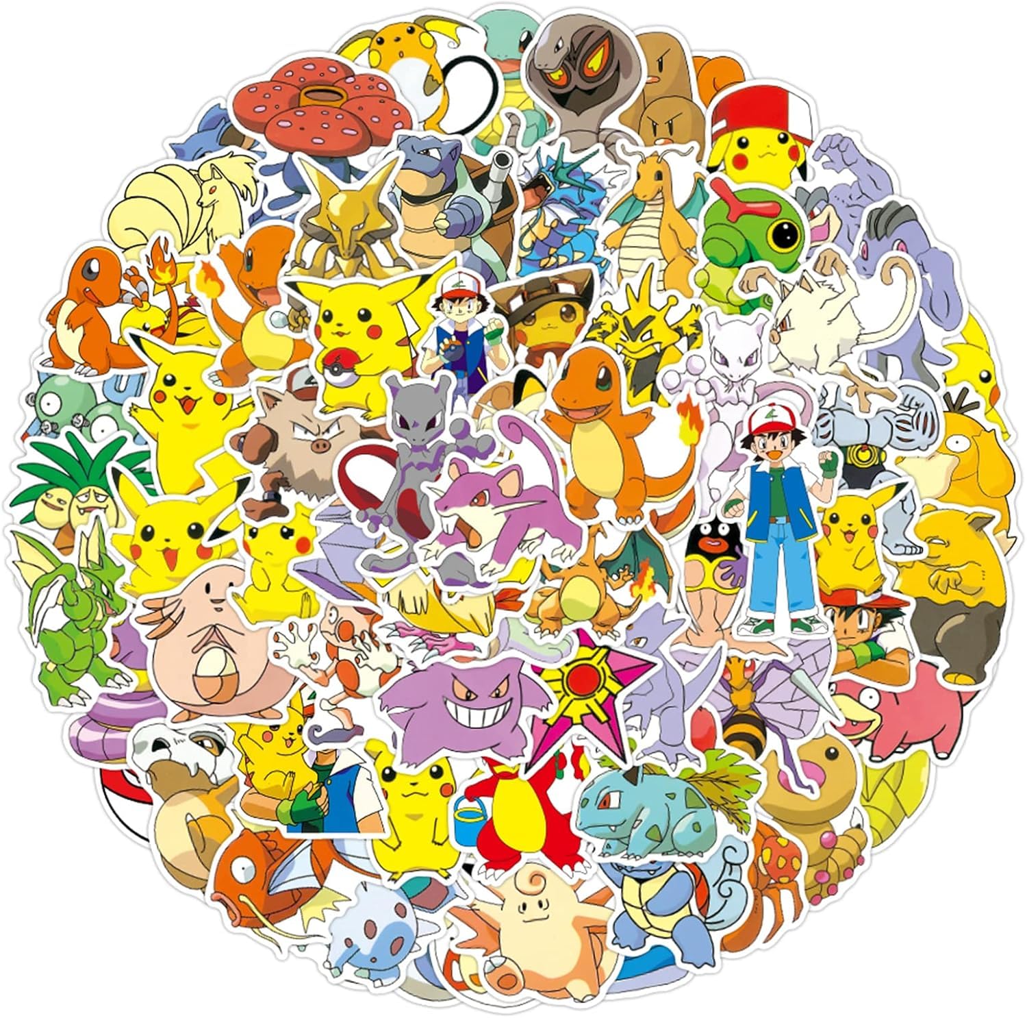 Yicoonuo Pocketmonster Stickers Kinder, 100 Stück Wasserfeste Aufkleber Kinder für Skateboards, Helme, Water Bottle, Tablets, Schultaschen, Kühlschränke, Fahrräder, Türen, Tischplatten