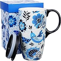 Vista 12 de Taza de viaje de cerámica de girasol de Topadorn con tapa y caja de regalo a juego, taza de café latte, 17oz. Hola, sol