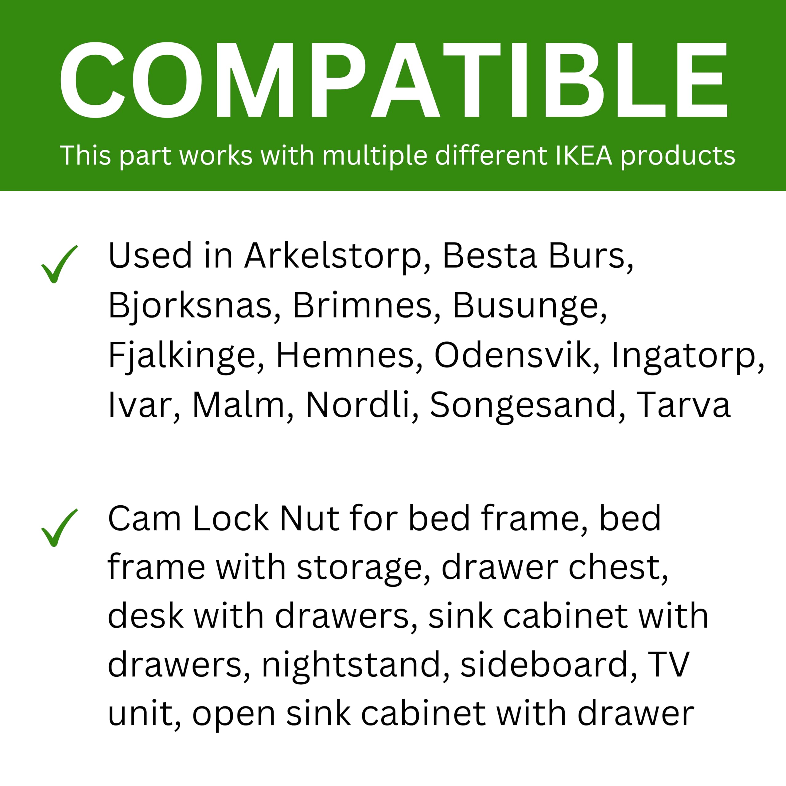 Spare Hardware Parts Dado di bloccaggio a camma, 12 mm, ricambio per Ikea, parte n. 110630, confezione da 10