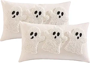 Tosleo Halloween Throw Pillow Covers 12x20 inch Set of 2 Halloween White Three Ghosts Embroidered Pillow Cases Thanksgiving Home Party Fall Decor Pillowcases Lumbar Cushion Covers for Spooky Season