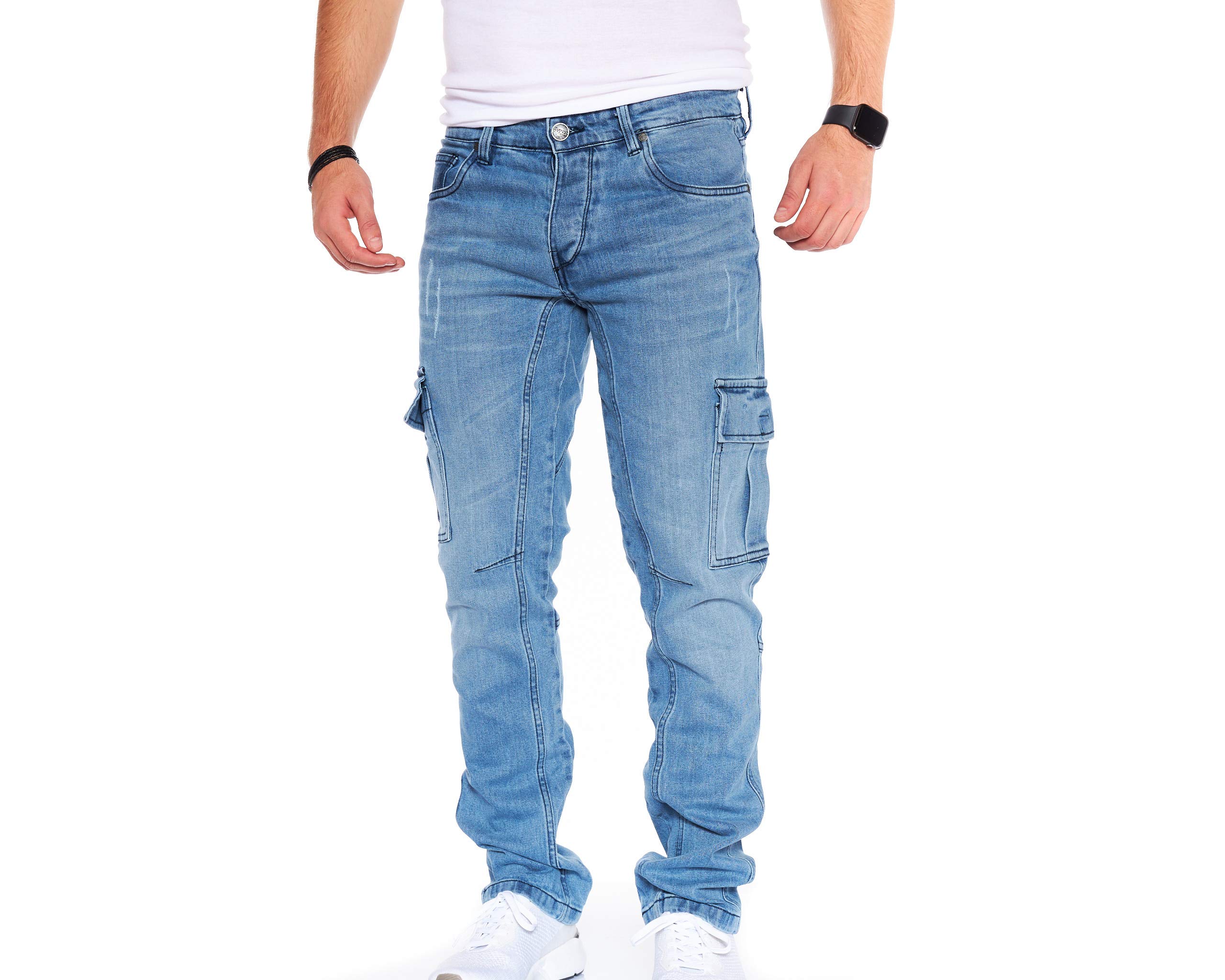 SS8003 Herren Cargo Jeans Herren Jeans Hose für Männer Jungen Regular Slim fit Denim Destroyed Jogger Freizeithose Casual Stretch Jeans
