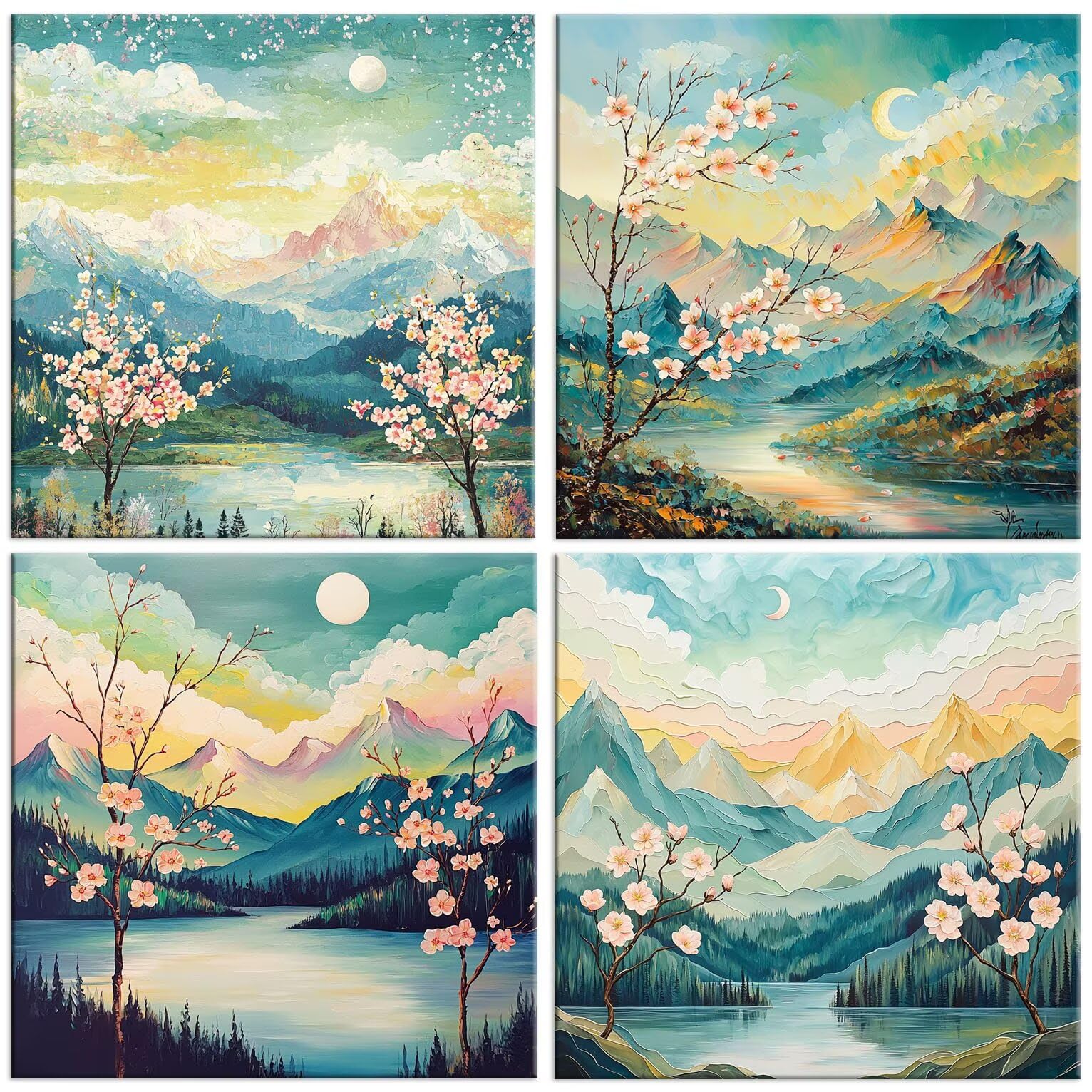 QIANLUOO Diamond Painting Kit Paisaje, Pintar Diamantes Kit 60x60cm f-732 | 5D DIY Diamond Painting Kit Completo 4 Pack, Pintura Diamante Niños Adultos Diamant Bordado Punto de Cruz para Decor Hogar