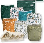 Nora's Nursery Cloth Diapers 7 Pack with 7 Inserts & 1 Wet Bag - Waterproof Cover, Washable, Reusable & One Size Adjustable Pocket Diapers for Newborns and Toddlers - Dahlia