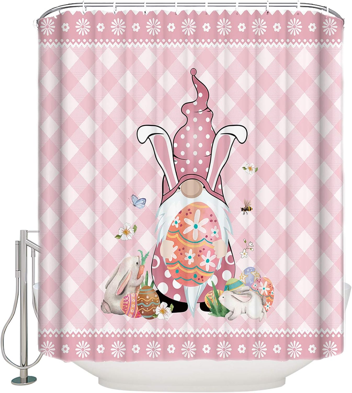 Easter Shower Curtain for Bathroom Happy Easter Dwarf Hold