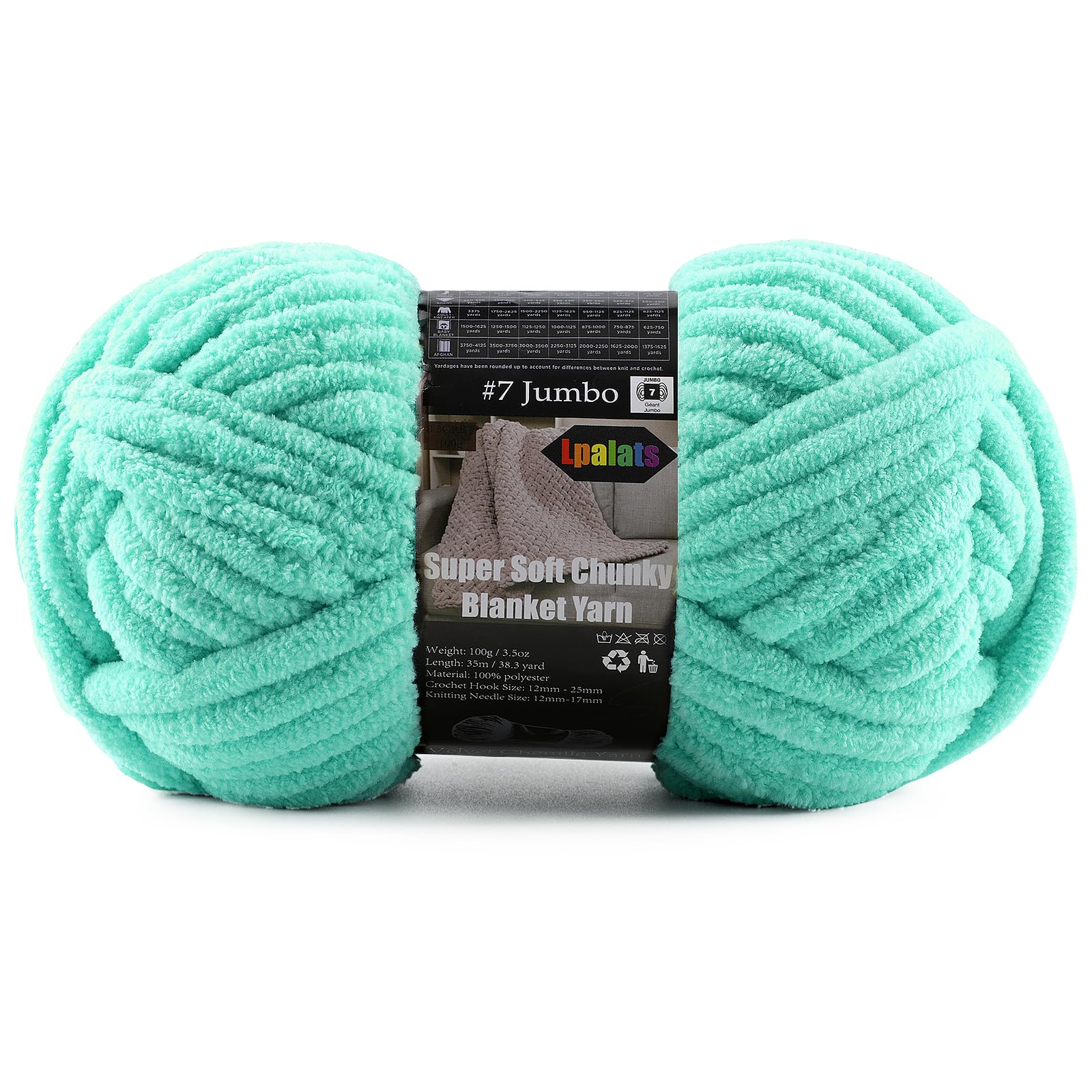 Super Soft Chunky Chenille Yarn for Crocheting &amp; Knitting - 3.52oz/38.2yd per Skein, Ultra Plush Velvet Yarn for Baby Blankets, Amigurumi &amp; Crafts, Aqua, 1 Skein