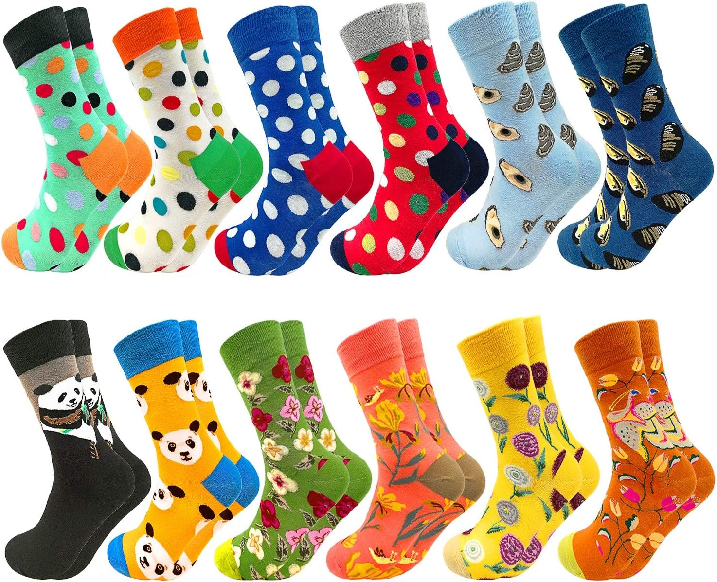 Fun Colorful Socks Patterned Funky Happy Crew Sock Combed Cotton Stockings Packs