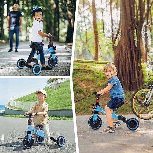 Miniatura 7 de Triciclo 3 en 1 para niños de 2 a 5 años, bicicleta de equilibrio rosa con pedales extraíbles y asiento ajustable, juguetes para interiores y
