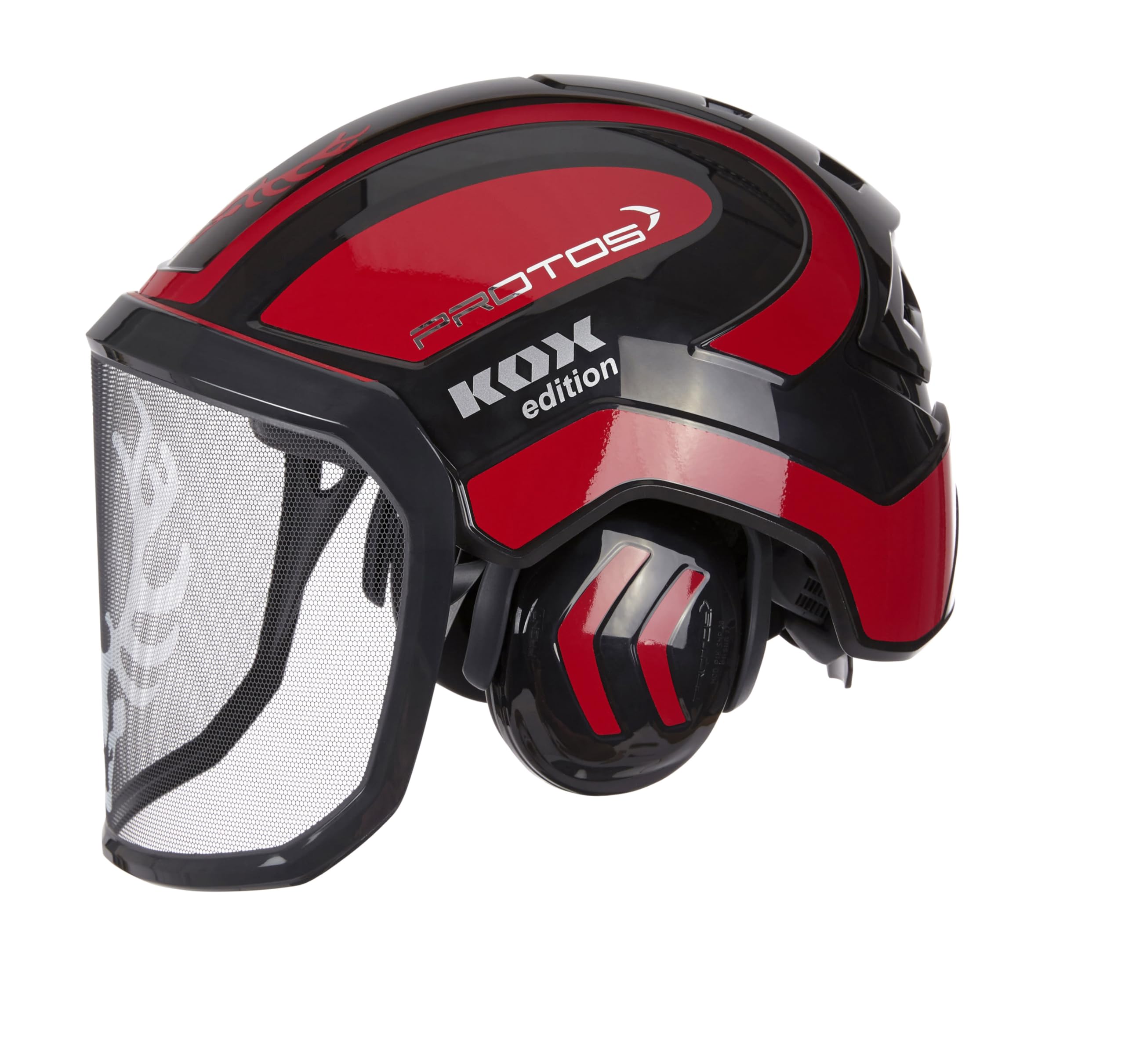 Protos Forsthelm/Schutzhelm KOX Edition mit Gehörschutz und Visier Integral Forest Schwarz/Rot KOX Edition Schwarz/Rot mit Ätzmetallvisier F39