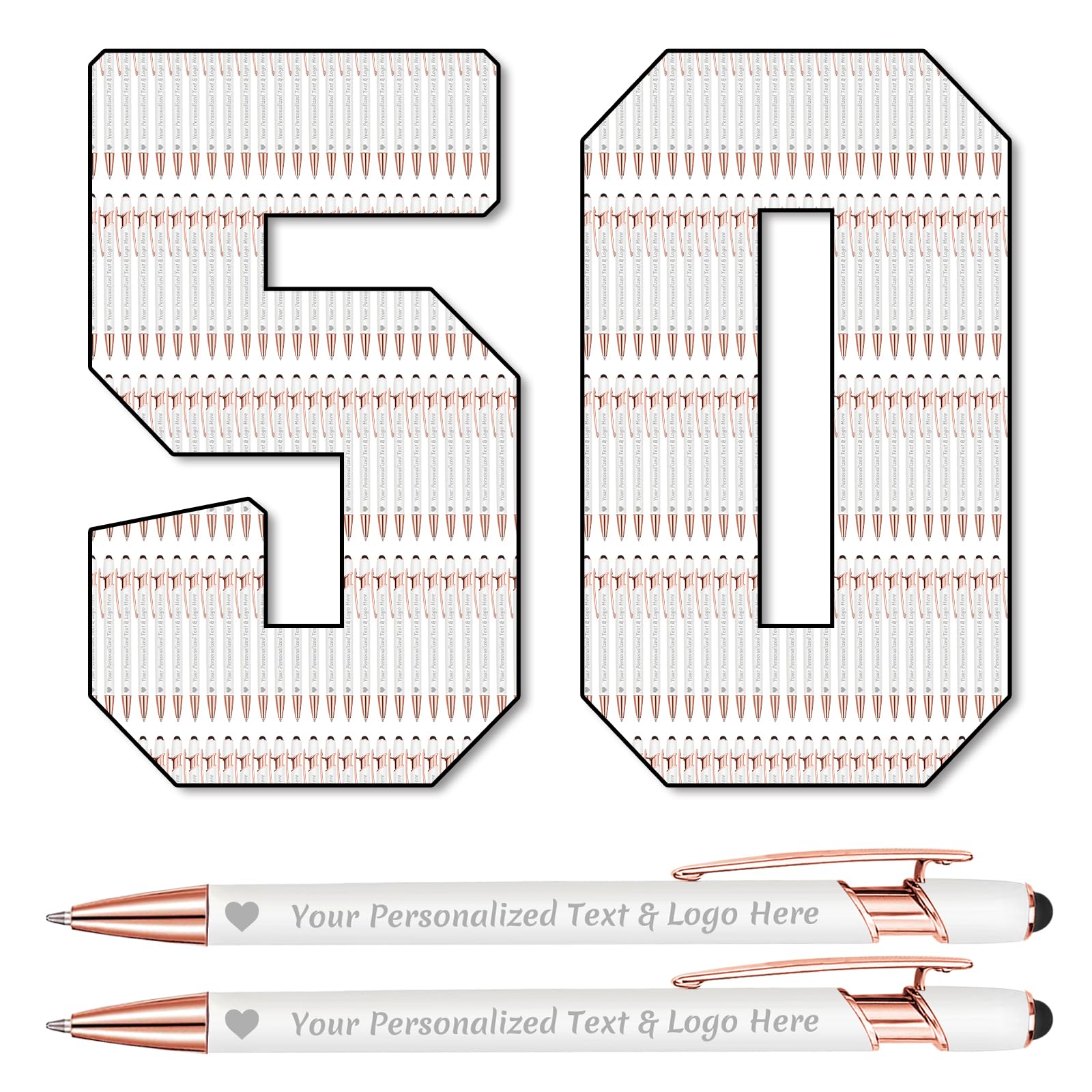 STREADVE 50 Personalised Pen Add Your Own Logo Name Pens Engraved Customised Ballpoint Pen Writing Stylus Pen Custom Church Communion Gift Unique Present, White