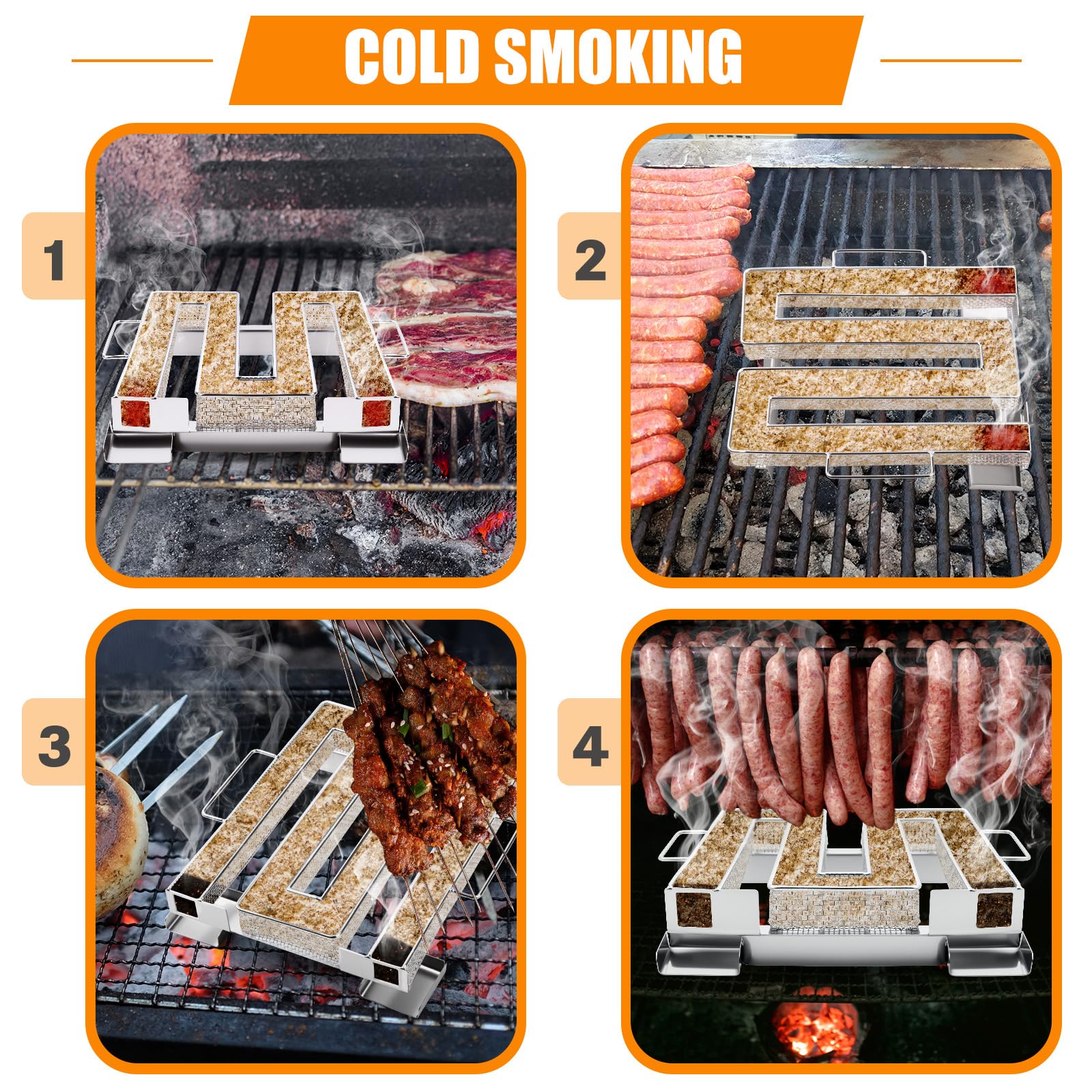Generatore di Fumo Freddo Acciaio Inossidabile per Affumicatura Barbecue con Ganci e Spazzola