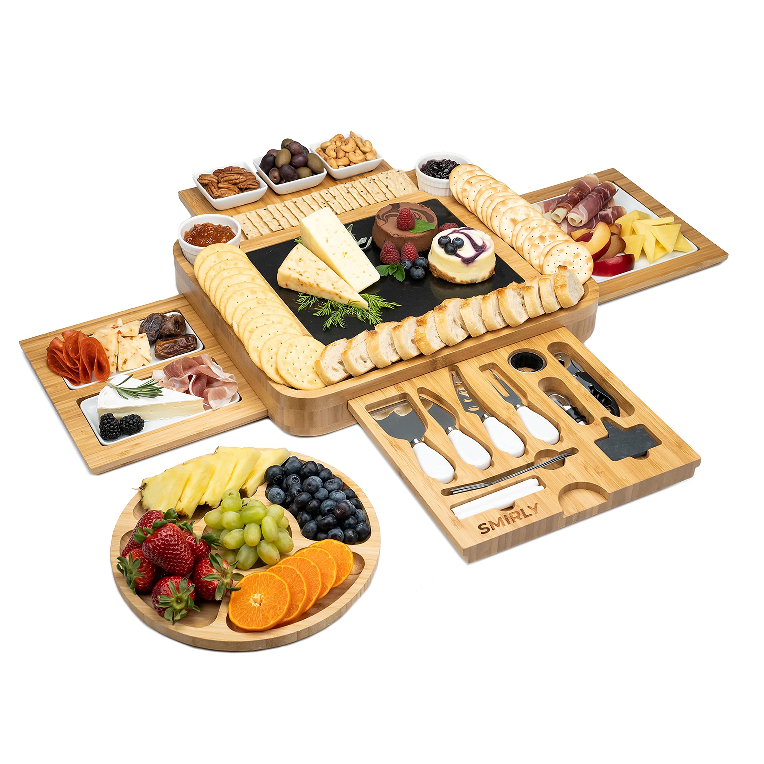 Buy SMIRLY Cheese Board and Knife Set Extra Large Charcuterie Board Set, Bamboo Cheese Board