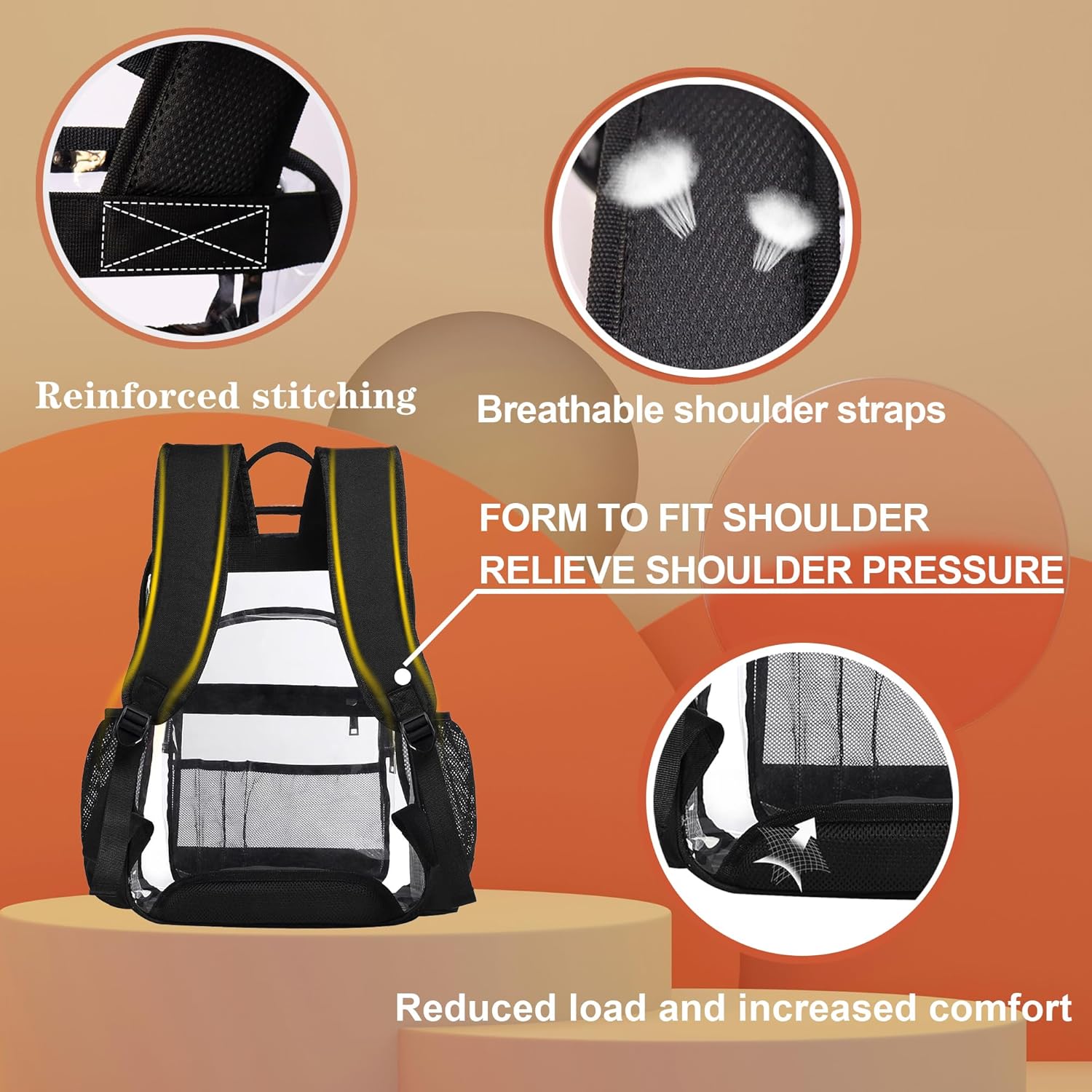 Clear Backpack,Heavy Duty Clear Bookbag See Through Backpack Large Clear Bag for School College Work Travel Security,Purple - Image 6