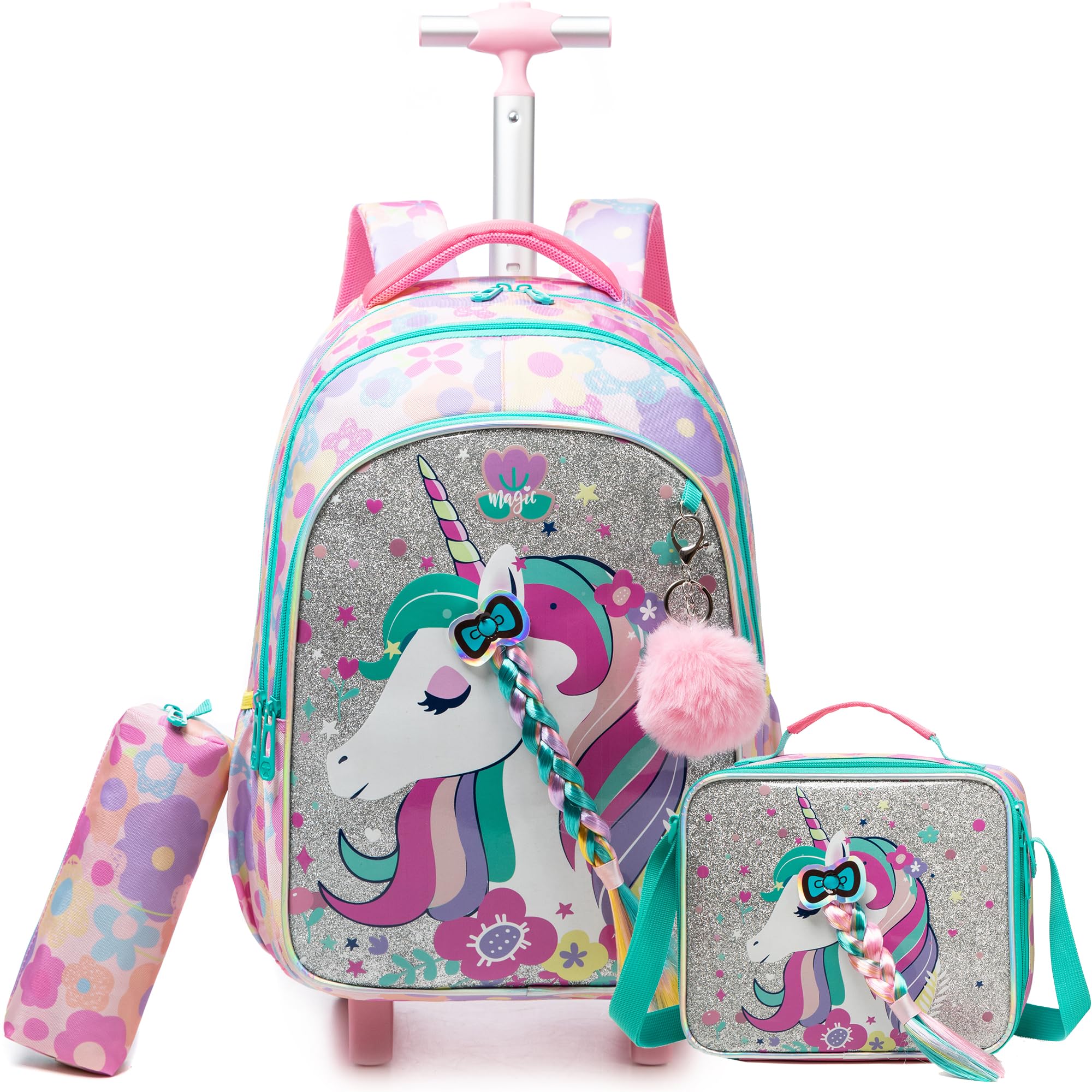 ZBAOGTW Unicorn Rolling Backpack for School Backpack with Wheels Backpack for Girls Primary School Kids Backpack Daypack Elementary Students for Girls Backpack for Travel