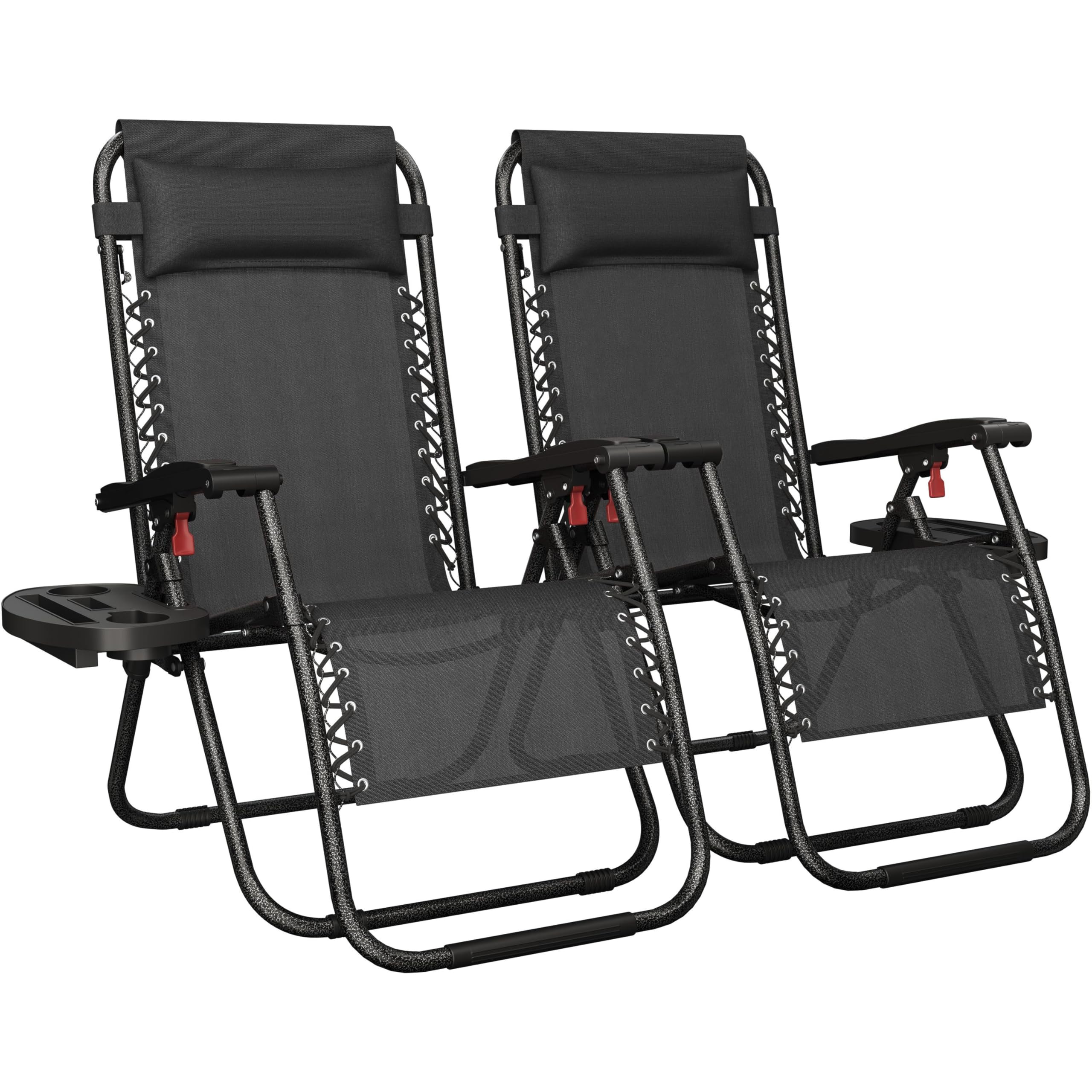 Yaheetech Zero Gravity Chair Outdoor Patio Recliner Heavy Duty Adjustable Foldable Sunlounger W/Cup Holder & Carry Strap for Patio Poolside Deck Black/2 — image 1