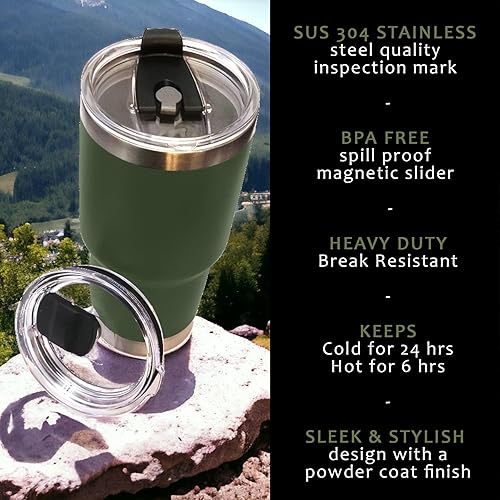 Miniatura 2 de Vaso de 30 onzas con tapa deslizante magnética, tapa para sorber y pajilla, taza de viaje y café de acero inoxidable 304 de alta resistencia con