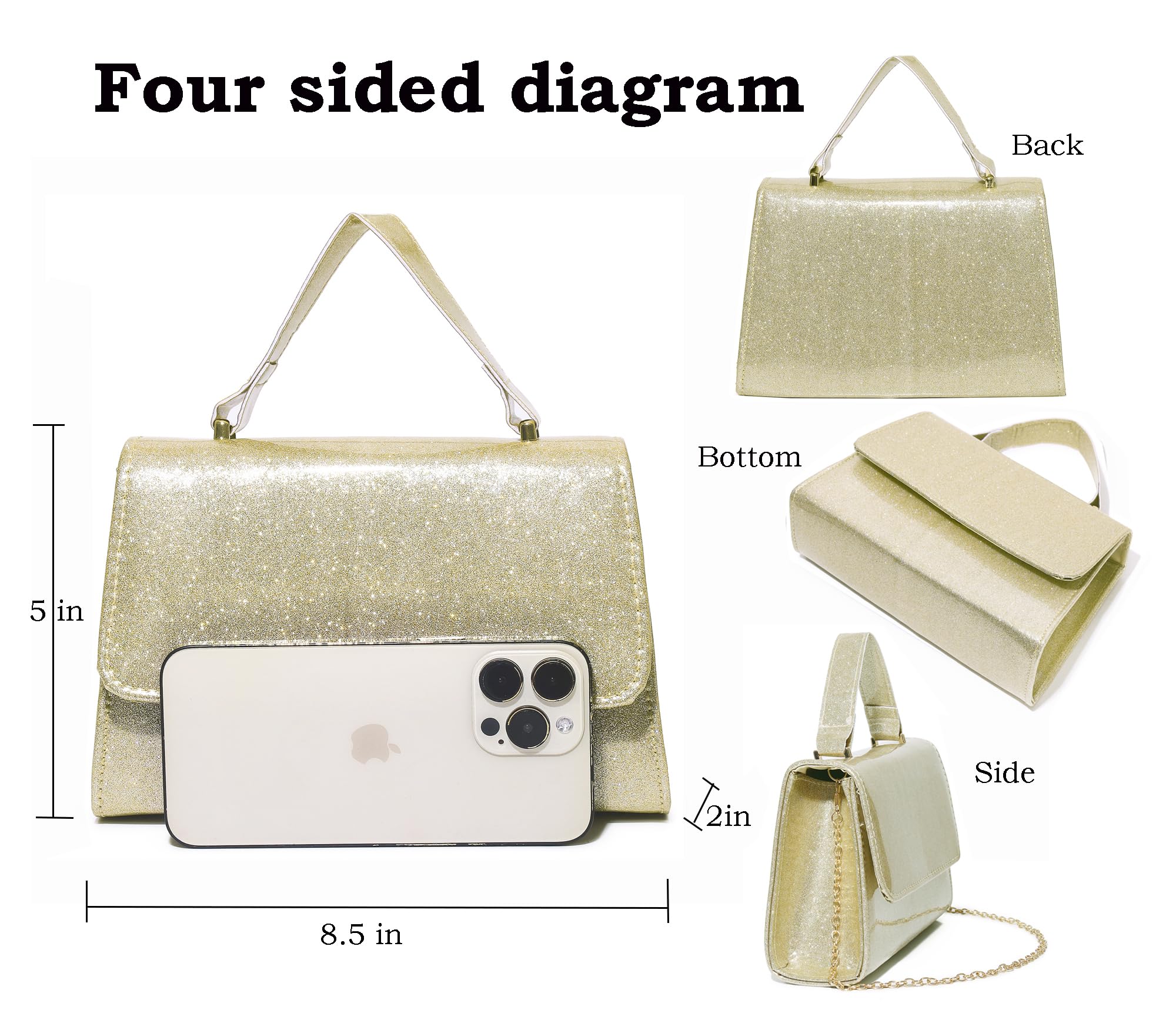 MUDUO Women's Glittering Evening Bag Party Clutches Wedding Purses Cocktail Prom Handbags (Champagne-05)