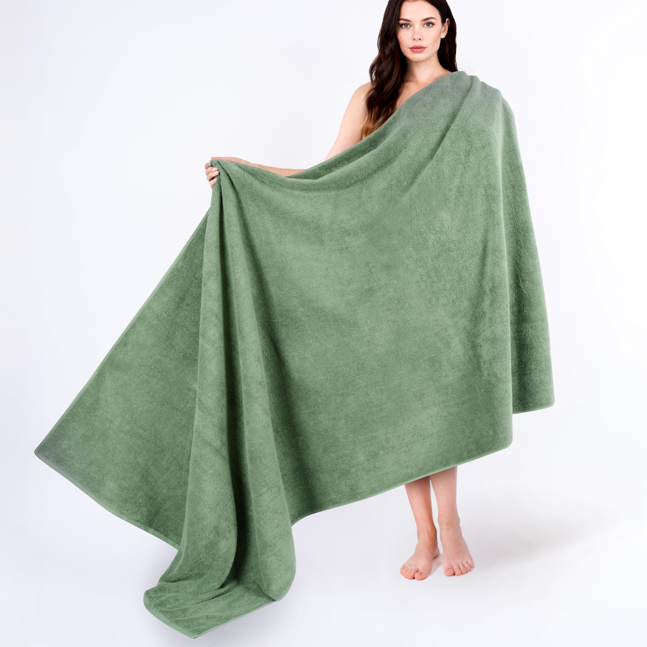 Cotton Paradise 100% Cotton 40x80 Oversized Bath Sheet, Extra Large Turkish Bath Towels for Bathroom, Sage Green Bathsheet