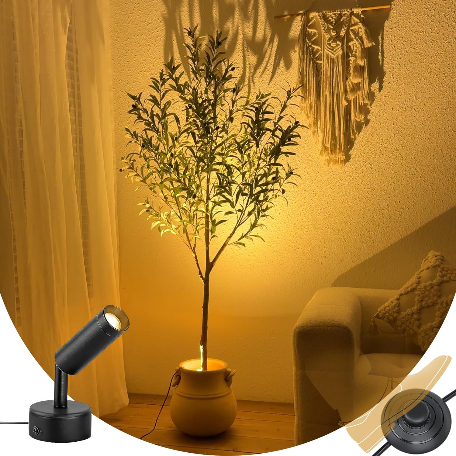 Bellacat 6ft Faux Olive Tree with Warm White Spotlight & Real Wood Trunk, 72in Artificial Olive Tree with Lifelike Fruits & Leaves, Fake Olive Tree Indoor for Living Room Bedroom Office Decor