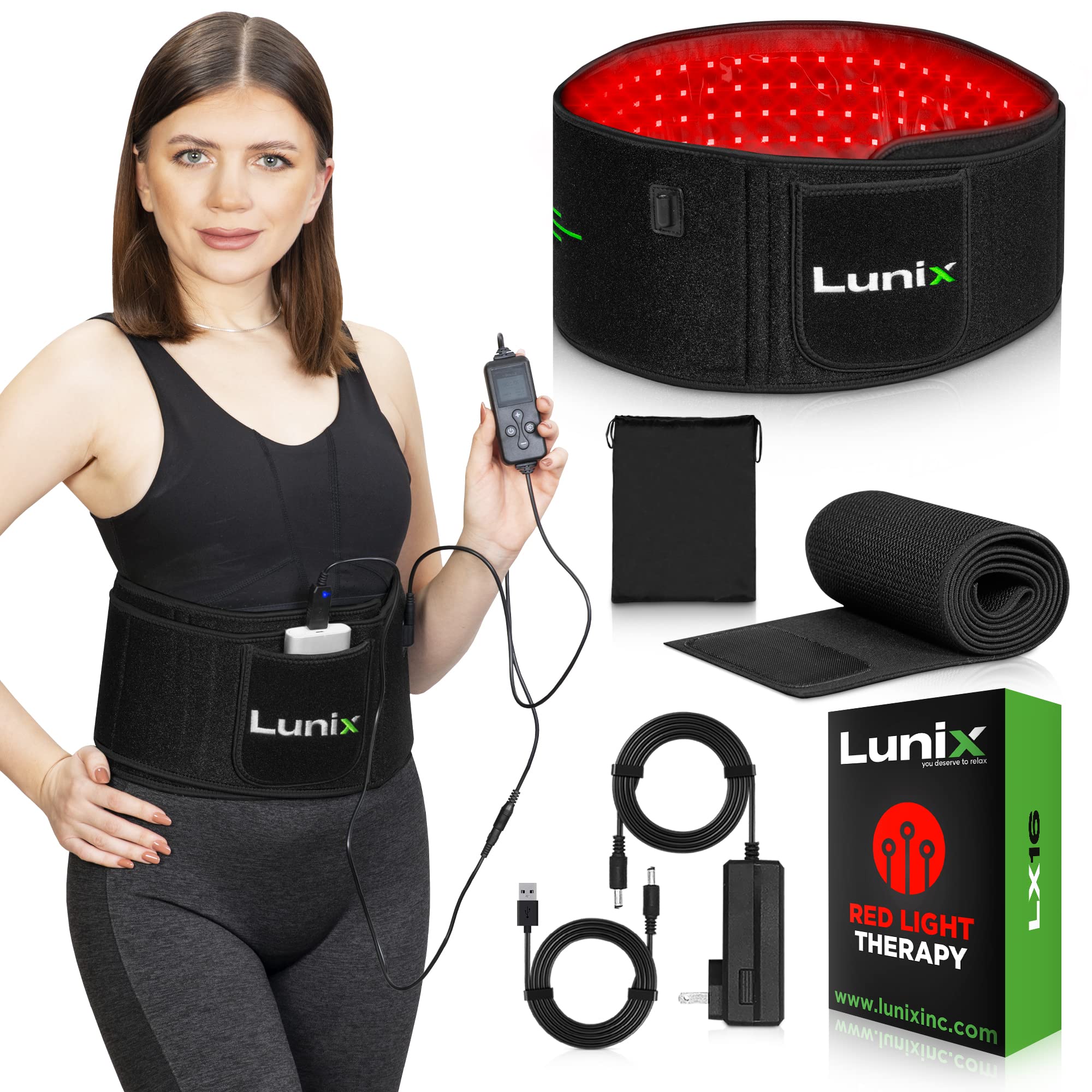 Lunix LX16 Red Light Therapy Belt, Near Infrared Light and Red Light Therapy to Improve Circulation, Relax Muscles, Black
