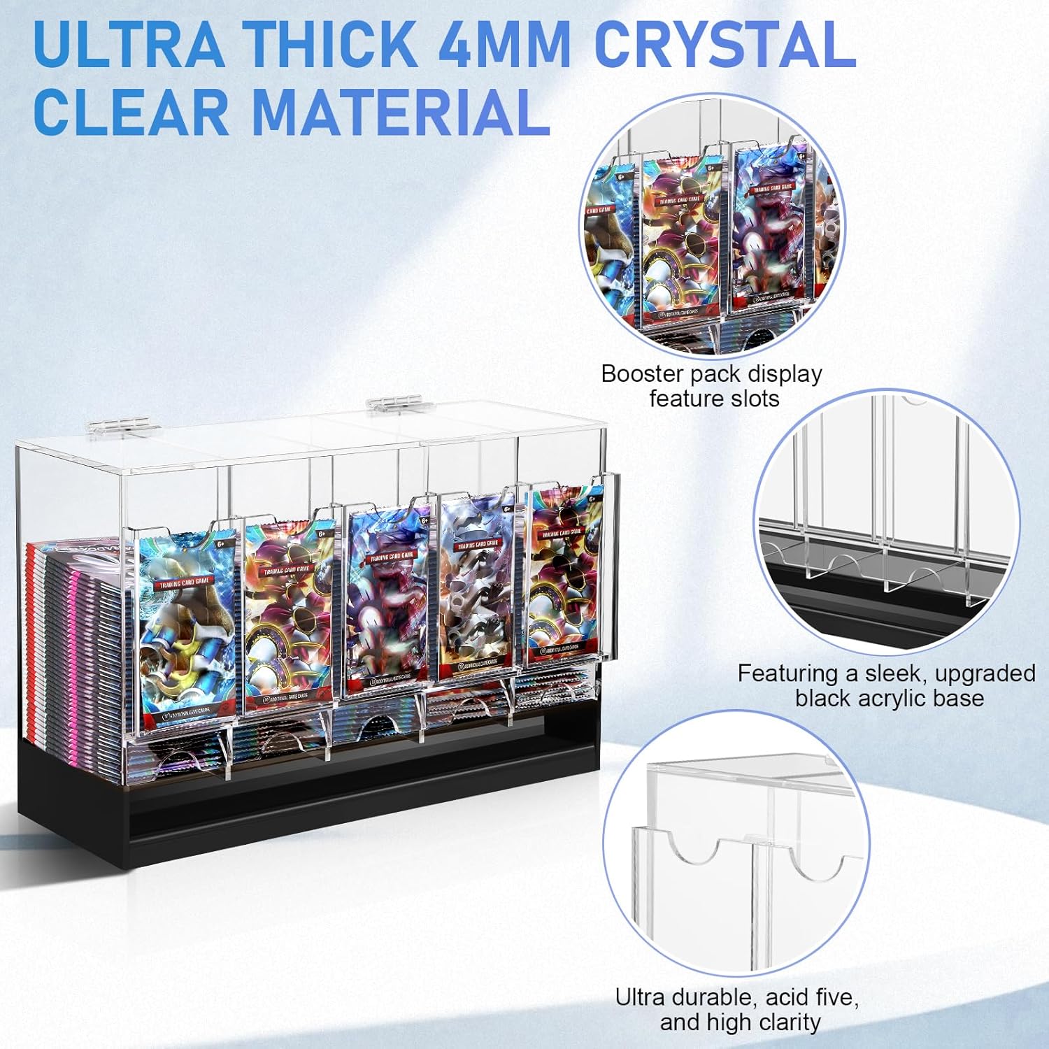 CHEPULA 5-Slot Booster Pack Dispenser, Card Dispenser Storage, Acrylic Booster Box for Trading Card/Sports Booster Packs (Top lid-opening)