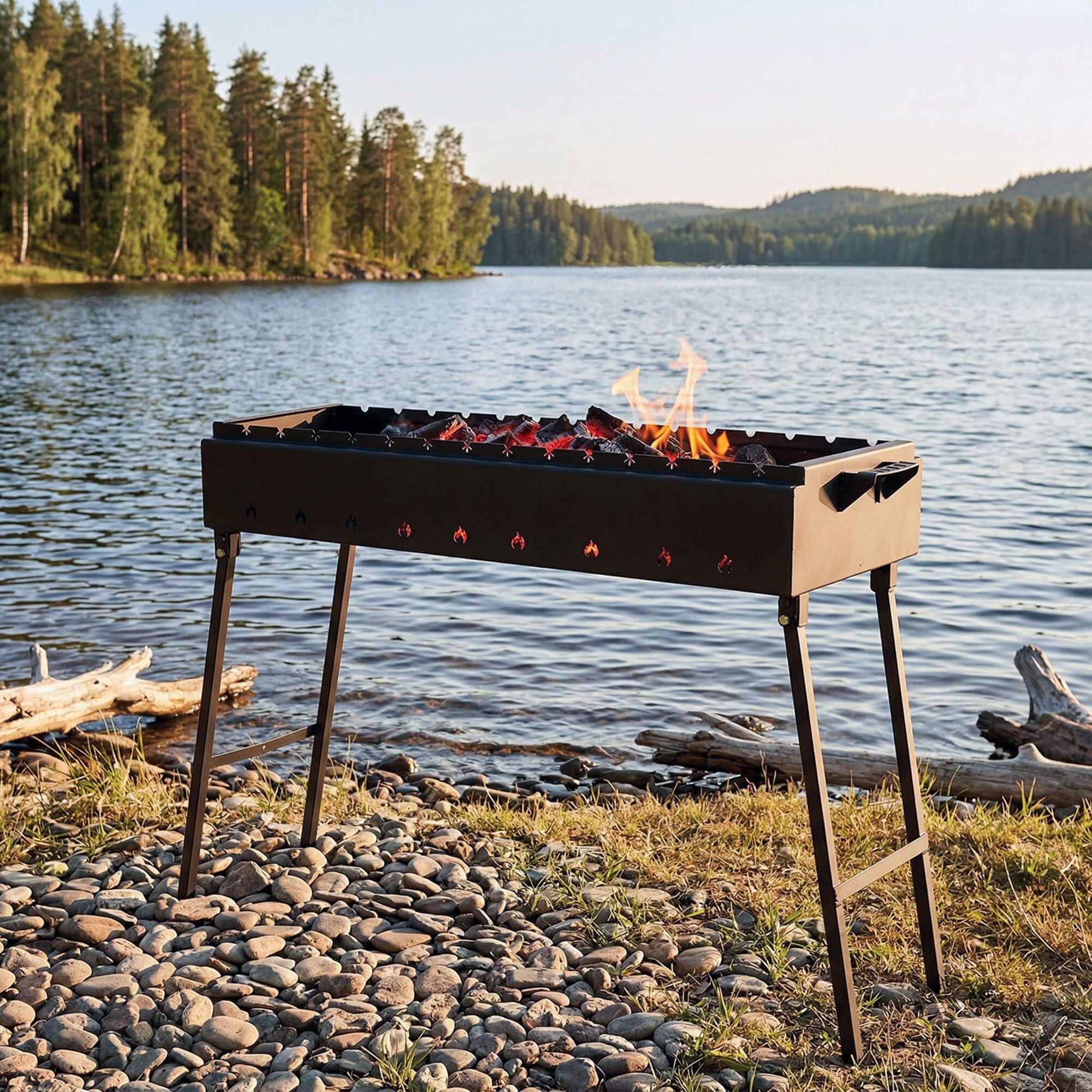 Mangal Klappbar Holzkohlegrill für 14 Spieße 2 mm Stahl 90x33 cm Schaschlik Grill Shashlychnik BBQ Klappgrill Ideal für Garten, Camping & Picknick