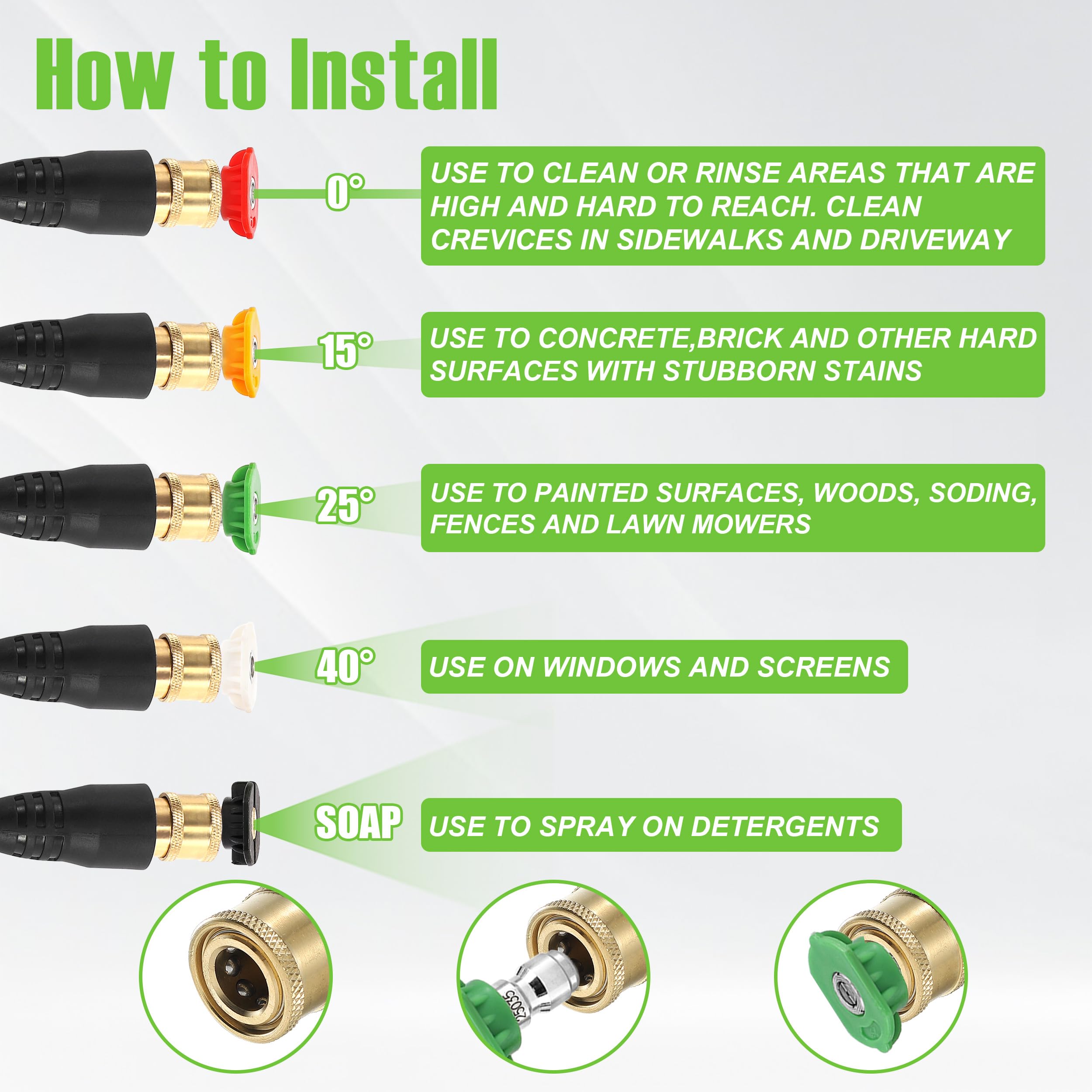 PWACCS Kit pistola idropulitrice e tubo flessibile, tubo idropulitrice con lancia, compatibile con Ryobi, Green Works & Karcher, 2000 PSI, 5 ugelli