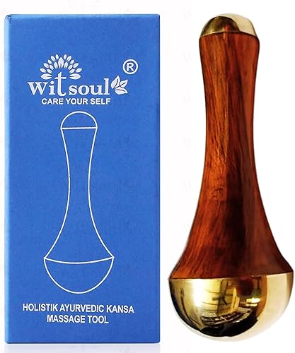 WITSOUL Kansa - Masajeador facial y de pies, diseño único, masajeador 2 en 1, dos tamaños diferentes de tazas Kansa con mango de madera de teca