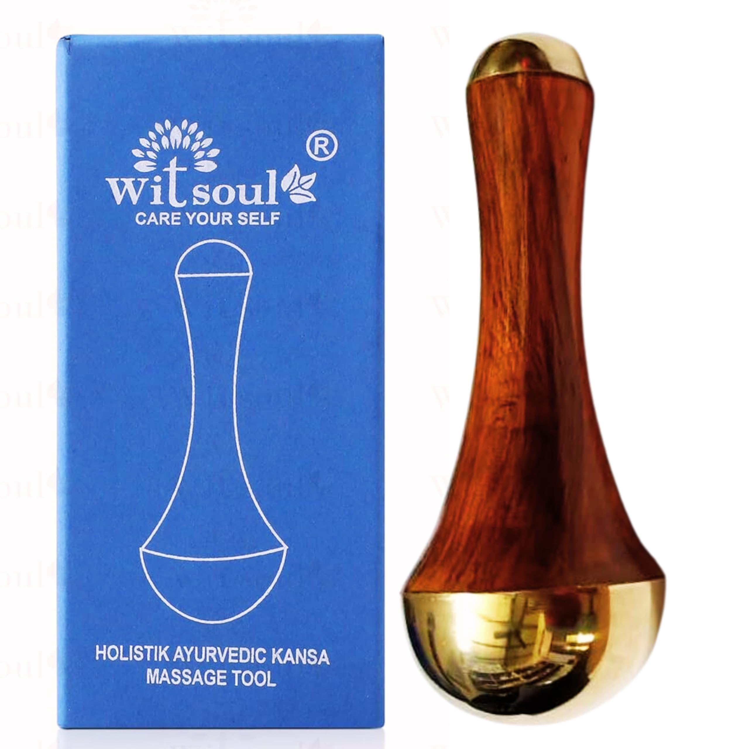 WITSOUL Double Cup kansa Wand face,Foot and Eye Massager/Unique Design - 2 in 1 Kansa/Two Different Sizes with Teak Wood Handle 1pcs
