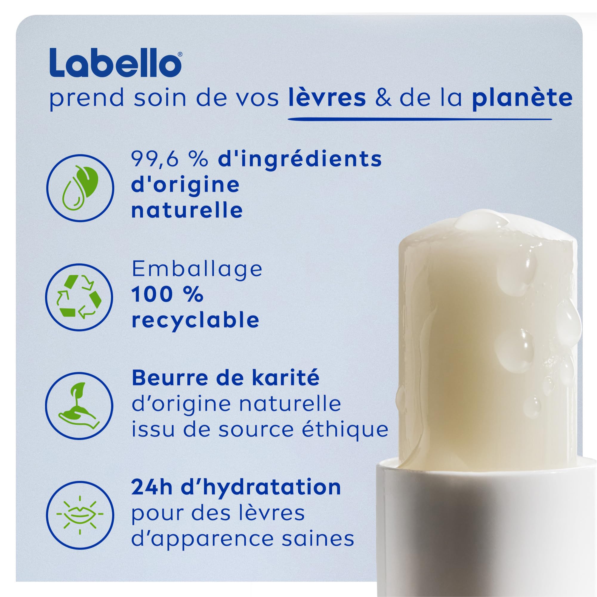 LABELLO Original (1 x 4,8g), Baume à lèvres enrichi en huiles naturelles et à la texture onctueuse, Soin des lèvres Hydratation longue durée pendant 24H