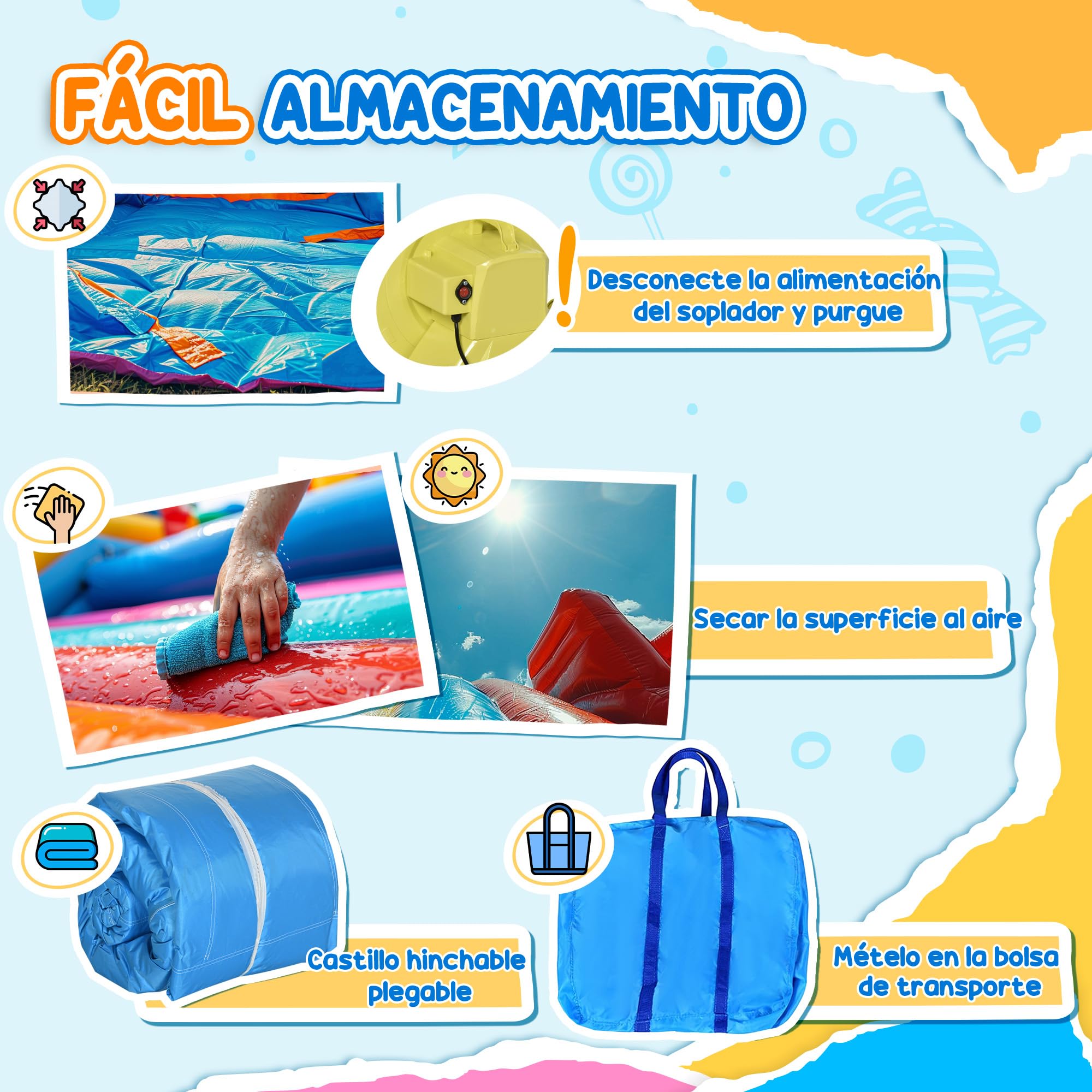 Outsunny Castillo Hinchable para Niños +3 Años 6 en 1 Castillo Inflable con Inflador Parque Acuático con Tobogán Zona de Salto Piscina y Bolsa de Transporte 330x245x215 cm Multicolor