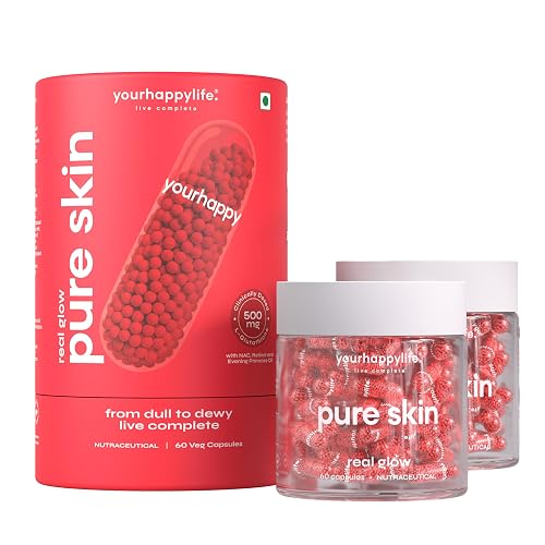 YourHappyLife Advanced L-Glutathione Glow-Up Skin Capsules with NAC for Brighter Clearer Skin & Pigmentation| with Retinol & Niacinamide (Pack of 2 x 60 capsules)