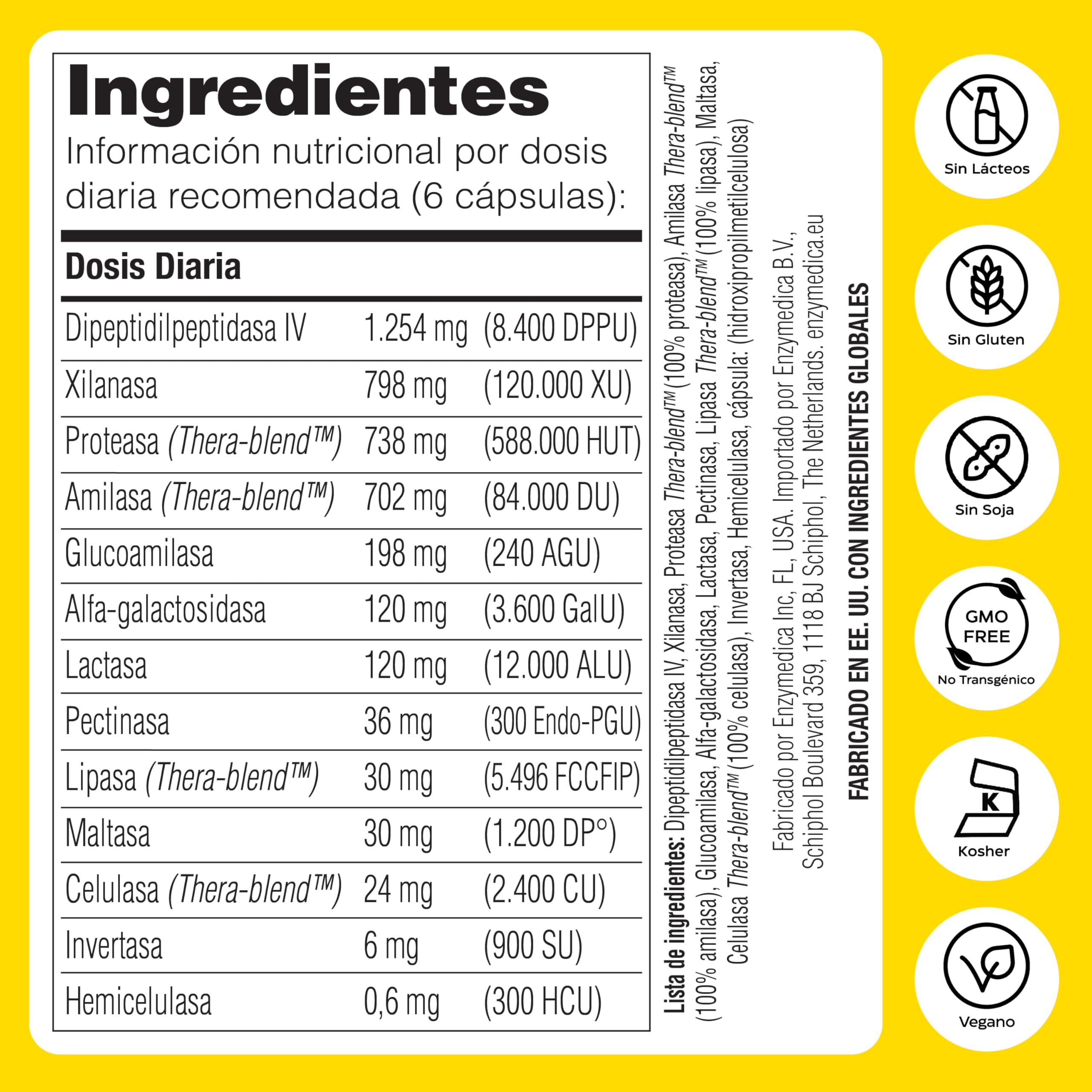 Enzymedica, Digest Spectrum, para una Digestión Saludable, Indicado para Múltiples Intolerancias Alimentarias, a Gluten, Lactosa, y Caseína, Sin Gluten, Sin Lácteos, Vegano, 90 Cápsulas