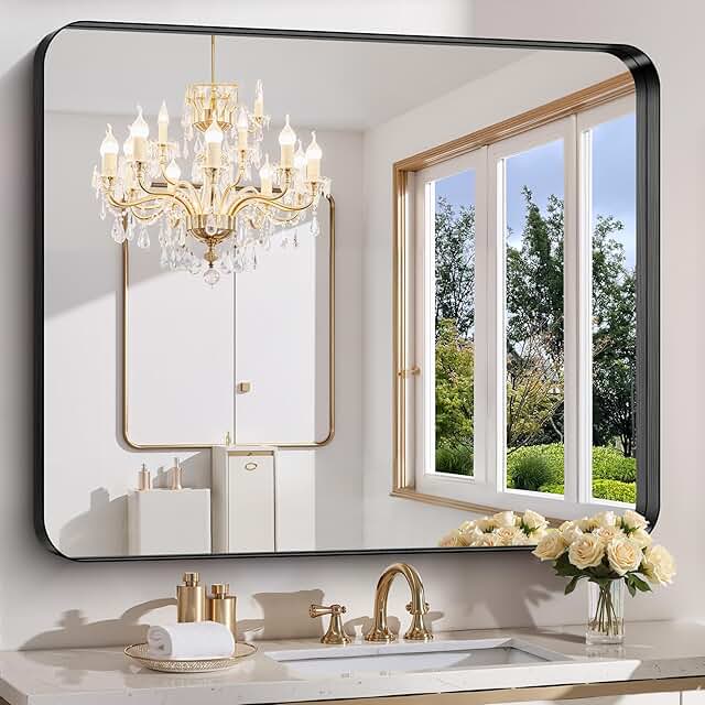 FORBATH 48x40 Inch Bathroom Mirror, Brushed Black Deep Frame Wall Mirror...