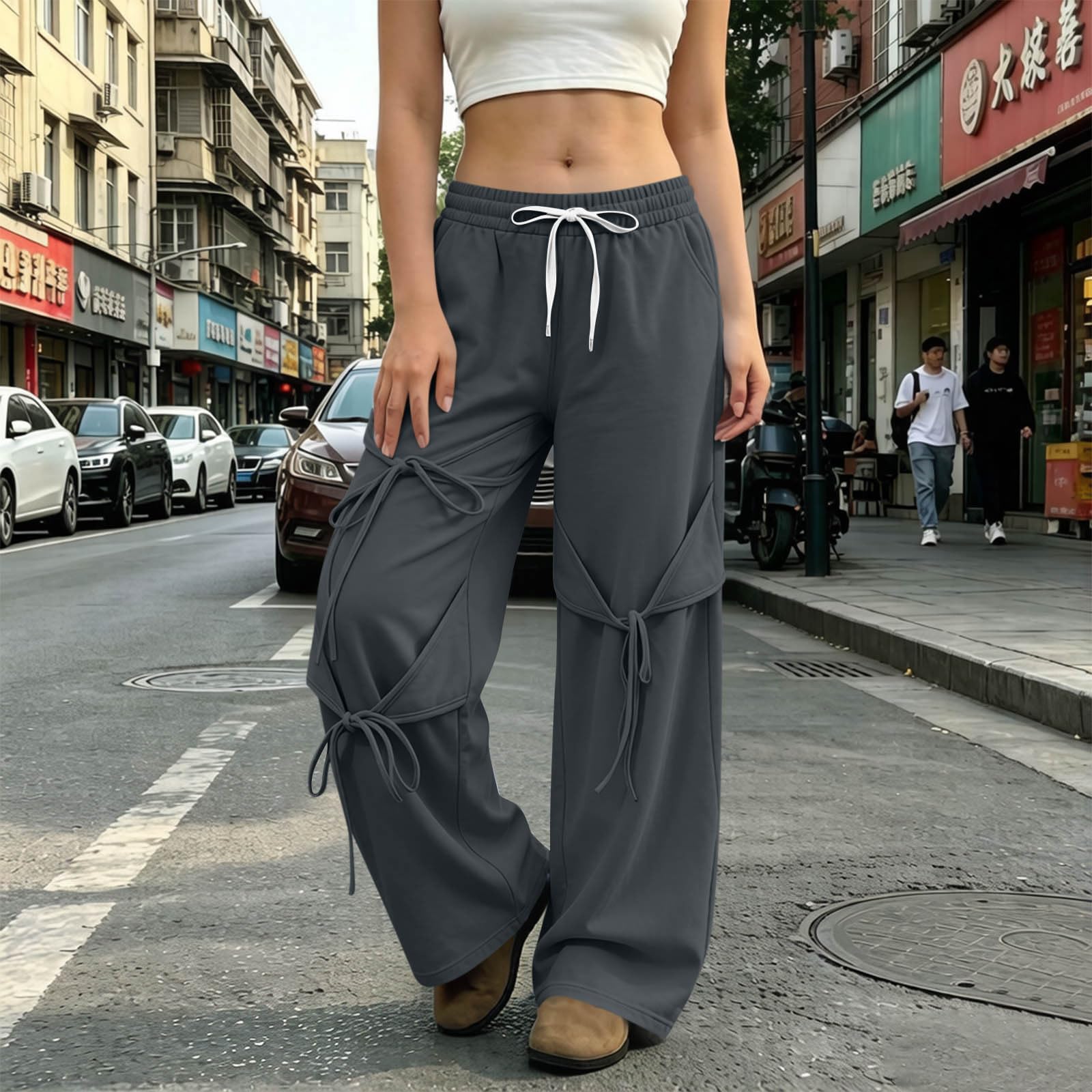 Leggings Motorradhose Luftige Hose Traininghose Hohe Taille Dehnbar Lounge Lang Palazzo Hose Weite Lose Laufhosen Mit Taschen Elegante Hosen Freizeithose