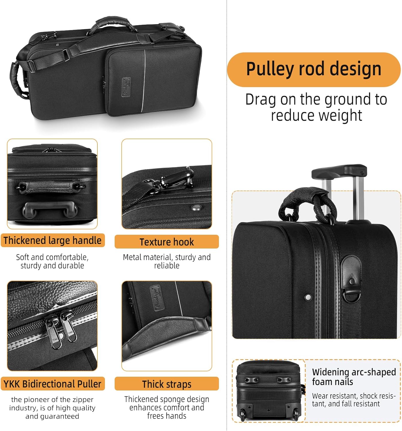 Alto Saxophone Case With Wheels, Nylon Material 1200d Alto Sax Case Roller Bag, Alto Sax Backpack, Thicken Padded Shoulder Strap, Handle Strap Sax Accessories Carrying Bag