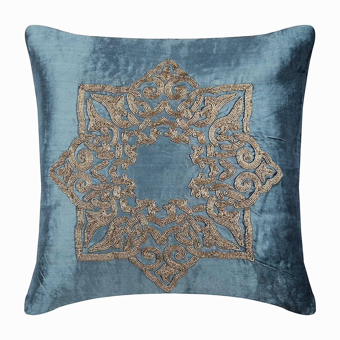The HomeCentric Decorative Silver Cushion Cover 60x60 cm (24x24 inch), Velvet Cushion Covers Medallion Embroidered Grey and Gold, Contemporary Style Square Throw Pillow Cover - Gold Plated — image 1