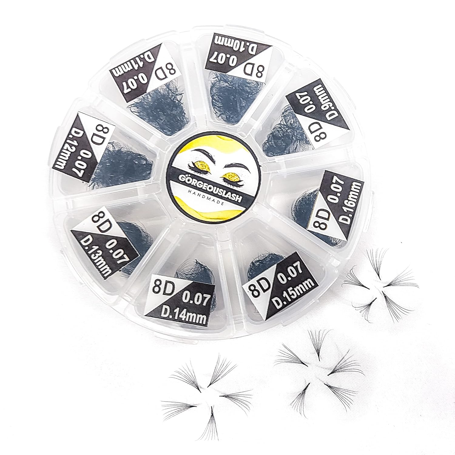 1200 Fans, Mixed 8D, 7D, 6D, 5D, 4D, 3D, Curl D or C Lashes, 0.07mm Diameter. Ready to ship.Handmade & Gorgeously-Crafted! (8D Mix, D Curl)