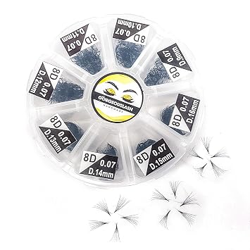 1200 Fans, Mixed 8D, 7D, 6D, 5D, 4D, 3D, Curl D or C Lashes, 0.07mm Diameter. Ready to ship.Handmade & Gorgeously-Crafted! 8D Mix, D Curl