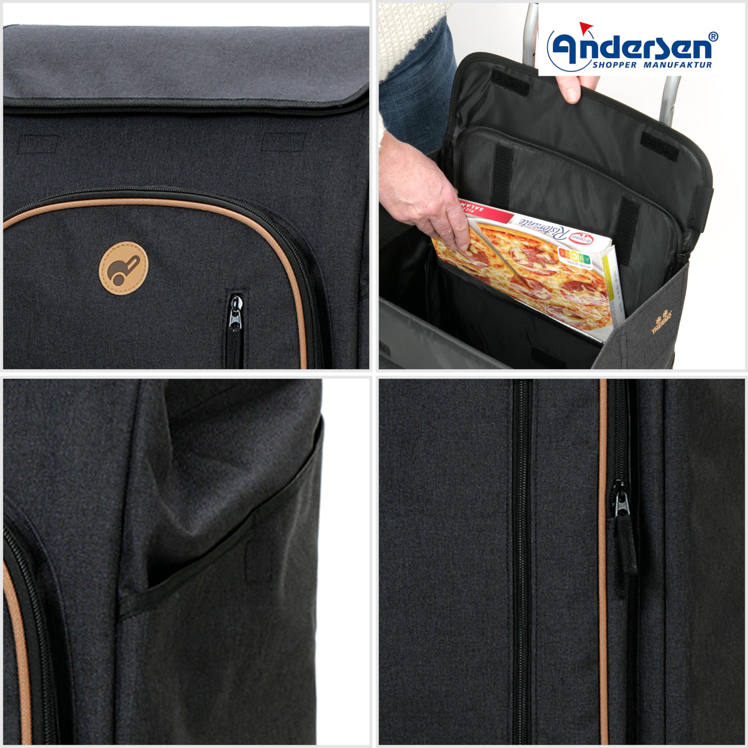 Andersen Einkaufstrolley - klappbar - 61 Liter - 4 Räder - mit Kühlfach | höhenverstellbar - belastbar 50 kg - Stahlgestell - Trolley - Quattro Shopper Folke schwarz
