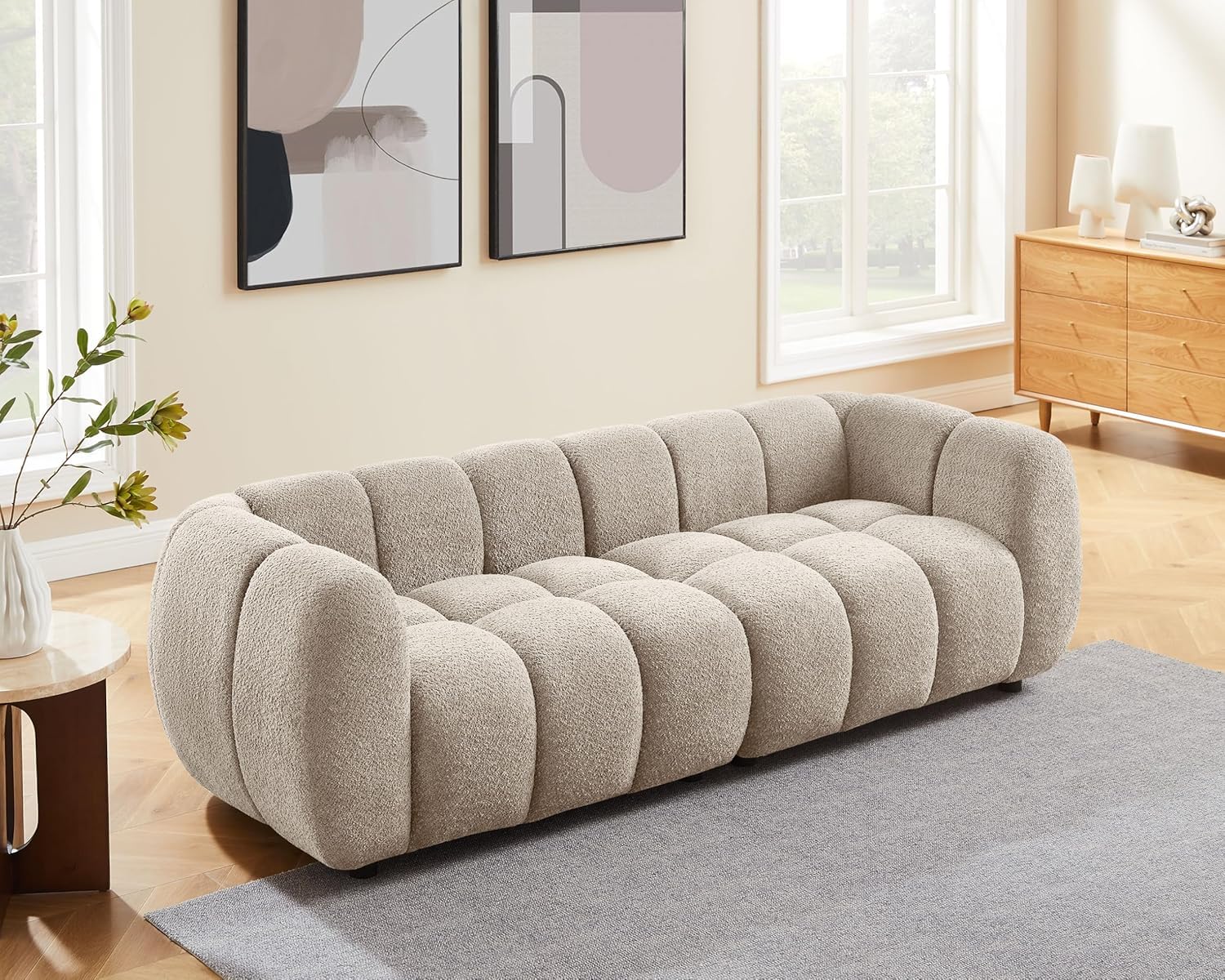 VANOMi 88" Oversized Boucle Sofa, Modern Upholstered Tufted Cloud Couch, Deep Seat Boucle Sofa,Cozy Modern 3 Seater Couch for Living Room, Bedroom,