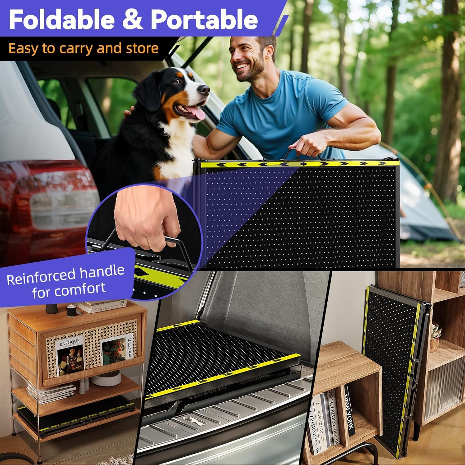 Rampe pour chien de 170,7 cm de long et 50,8 cm de large pour voiture – Rampe portable extra large pour chiens de taille moyenne et grande avec surface de tapis antidérapante, escalier pour voiture